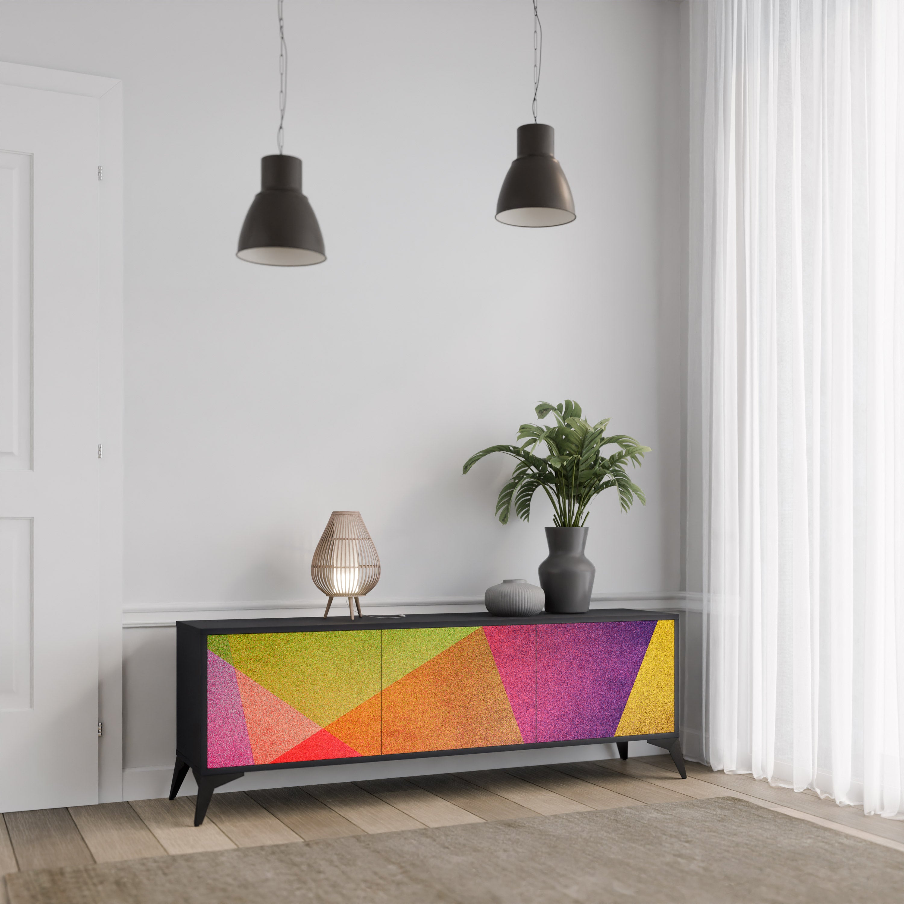 Mueble de TV de 3 puertas VIVID GEOMETRY con acabado negro