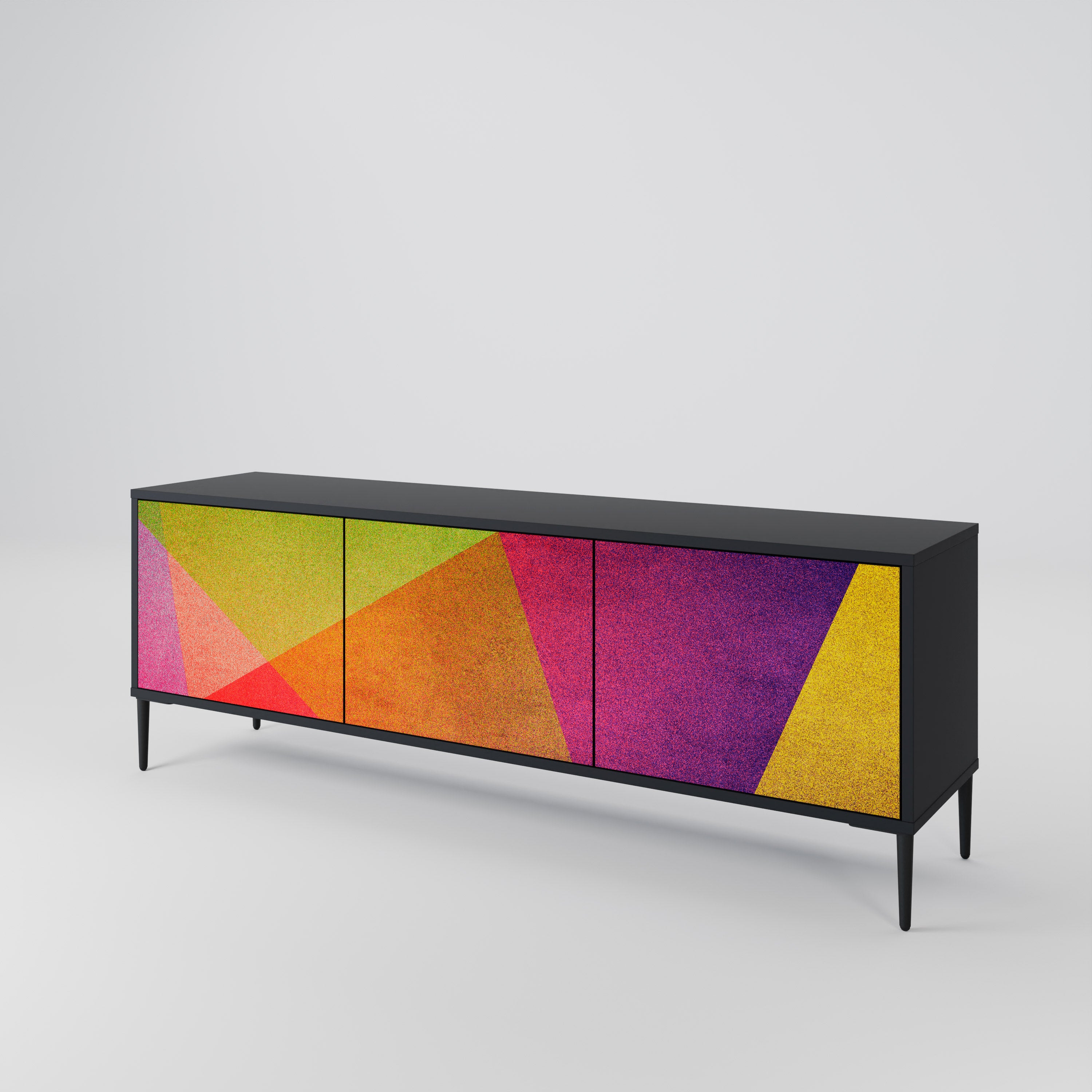 Mueble de TV de 3 puertas VIVID GEOMETRY con acabado negro