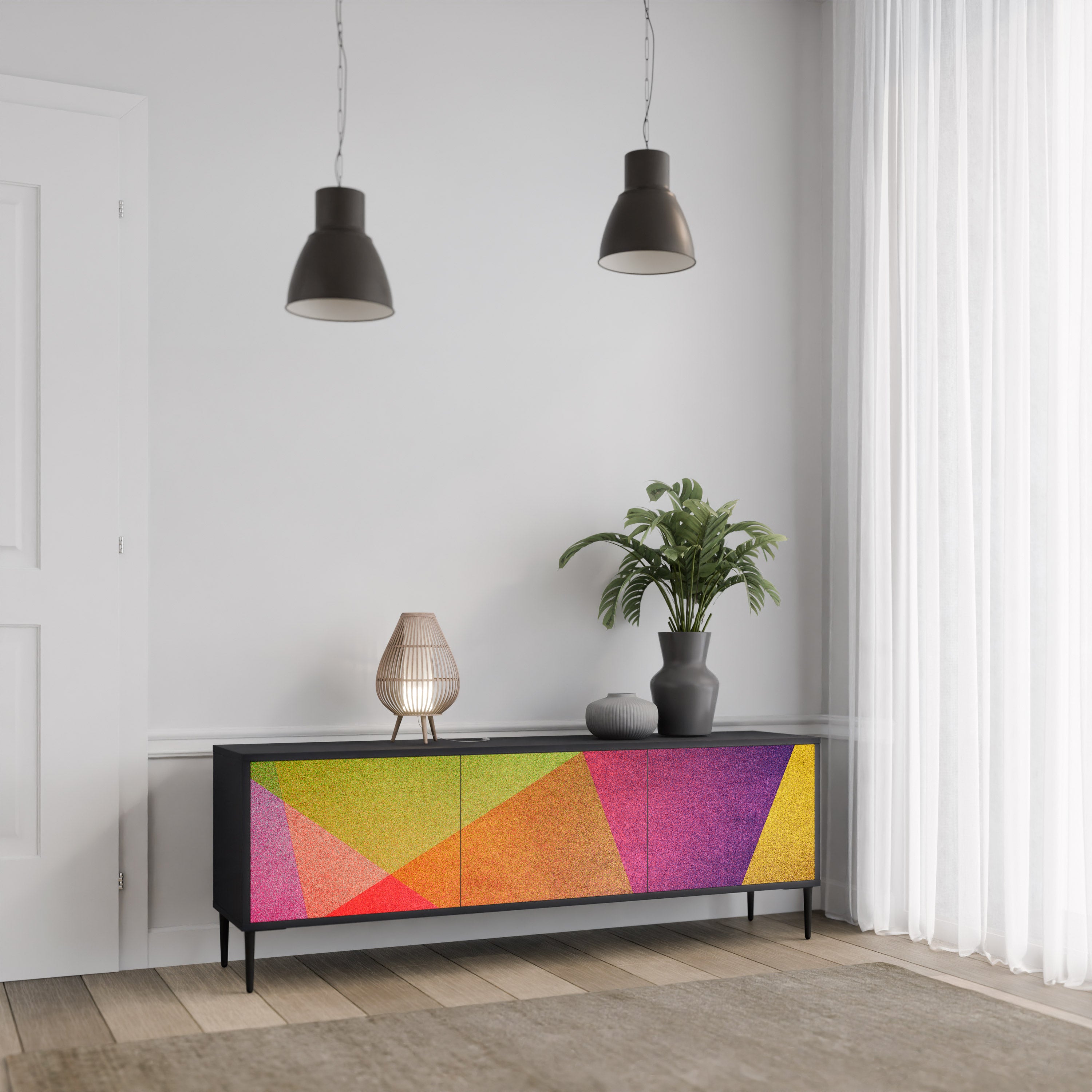 Mueble de TV de 3 puertas VIVID GEOMETRY con acabado negro