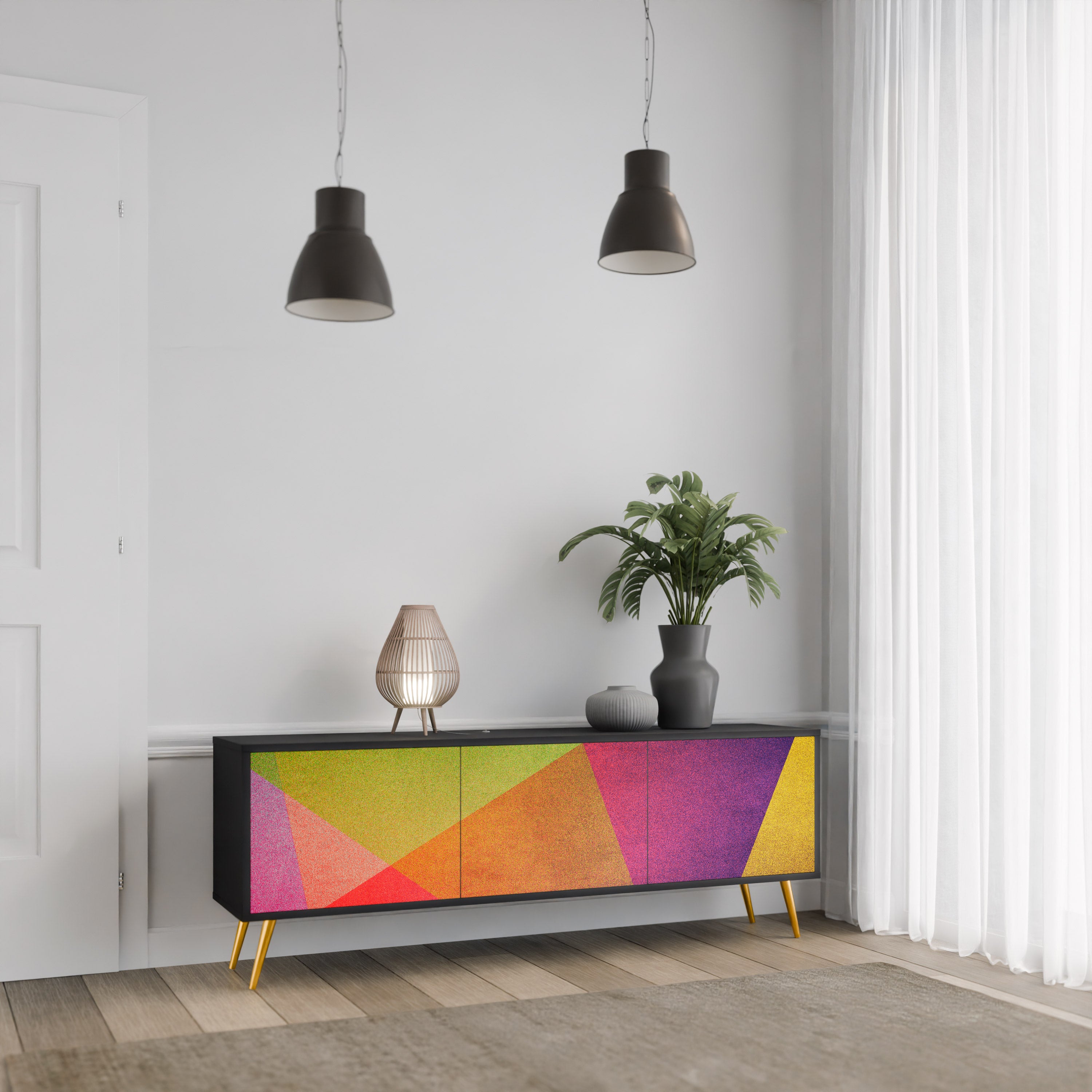 Mueble de TV de 3 puertas VIVID GEOMETRY con acabado negro