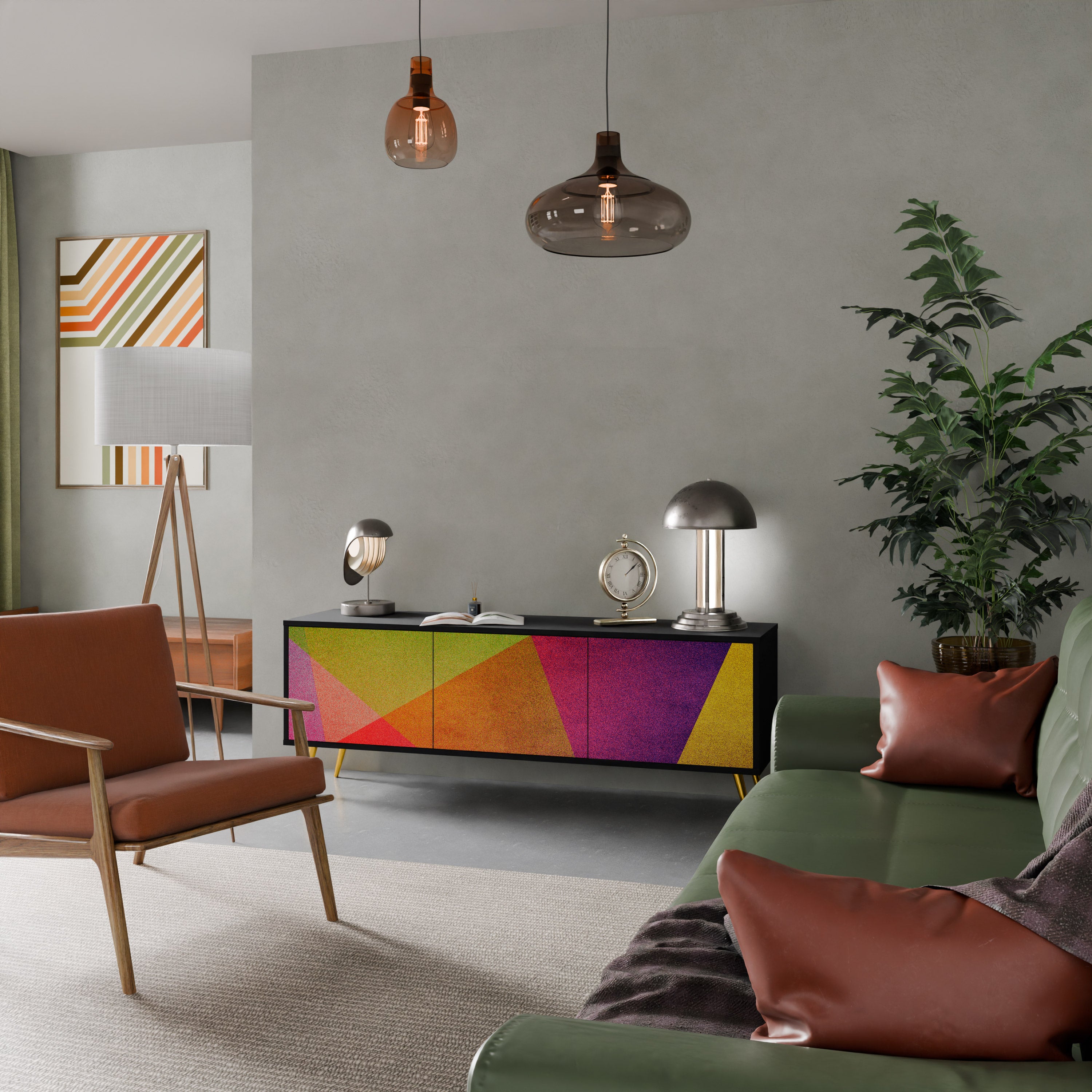 Mueble de TV de 3 puertas VIVID GEOMETRY con acabado negro