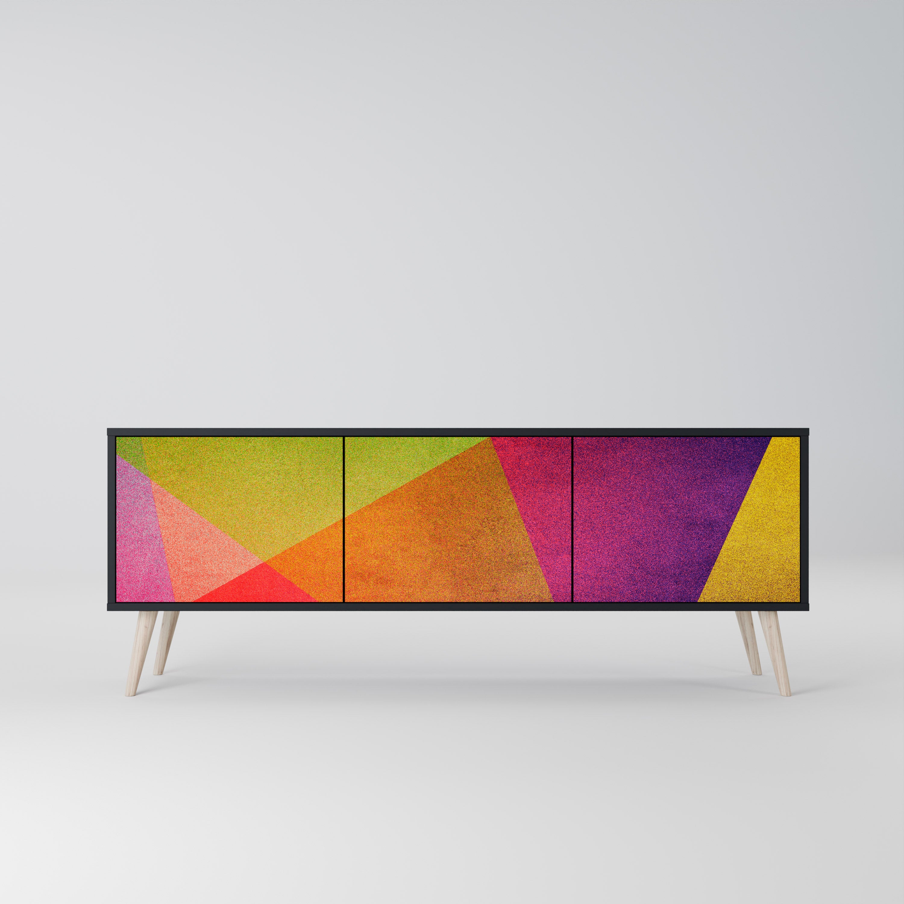 Mueble de TV de 3 puertas VIVID GEOMETRY con acabado negro