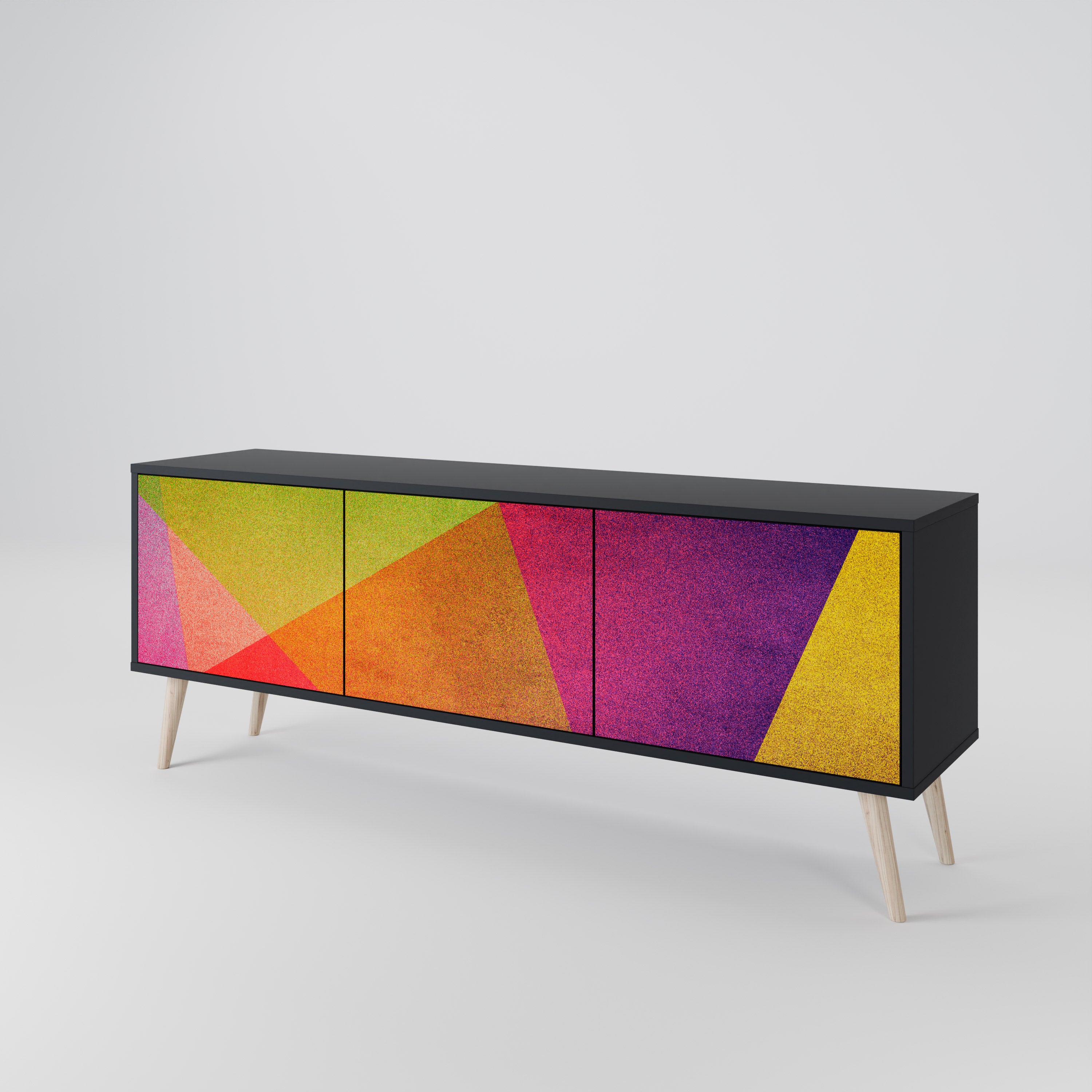 Mueble de TV de 3 puertas VIVID GEOMETRY con acabado negro