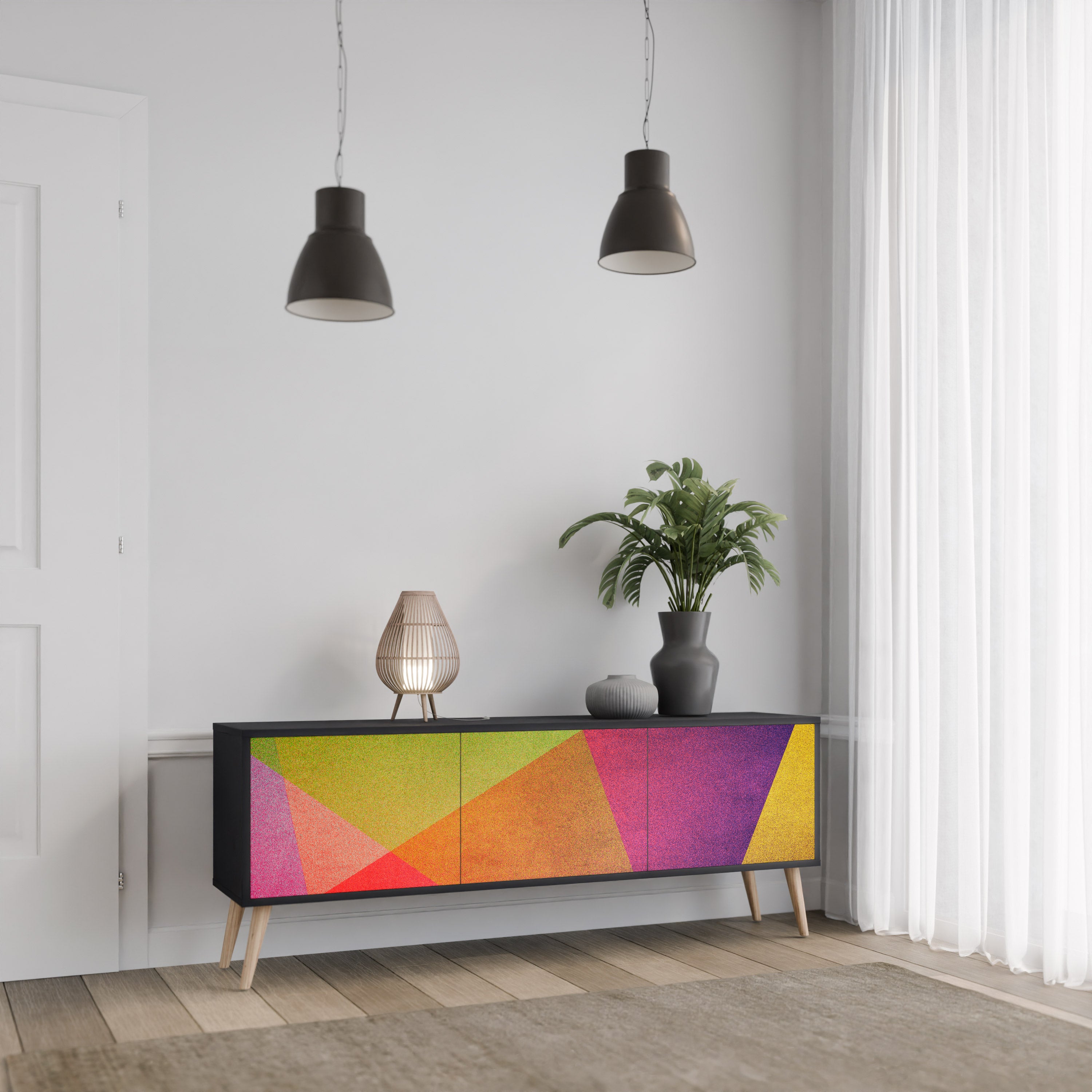 Mueble de TV de 3 puertas VIVID GEOMETRY con acabado negro