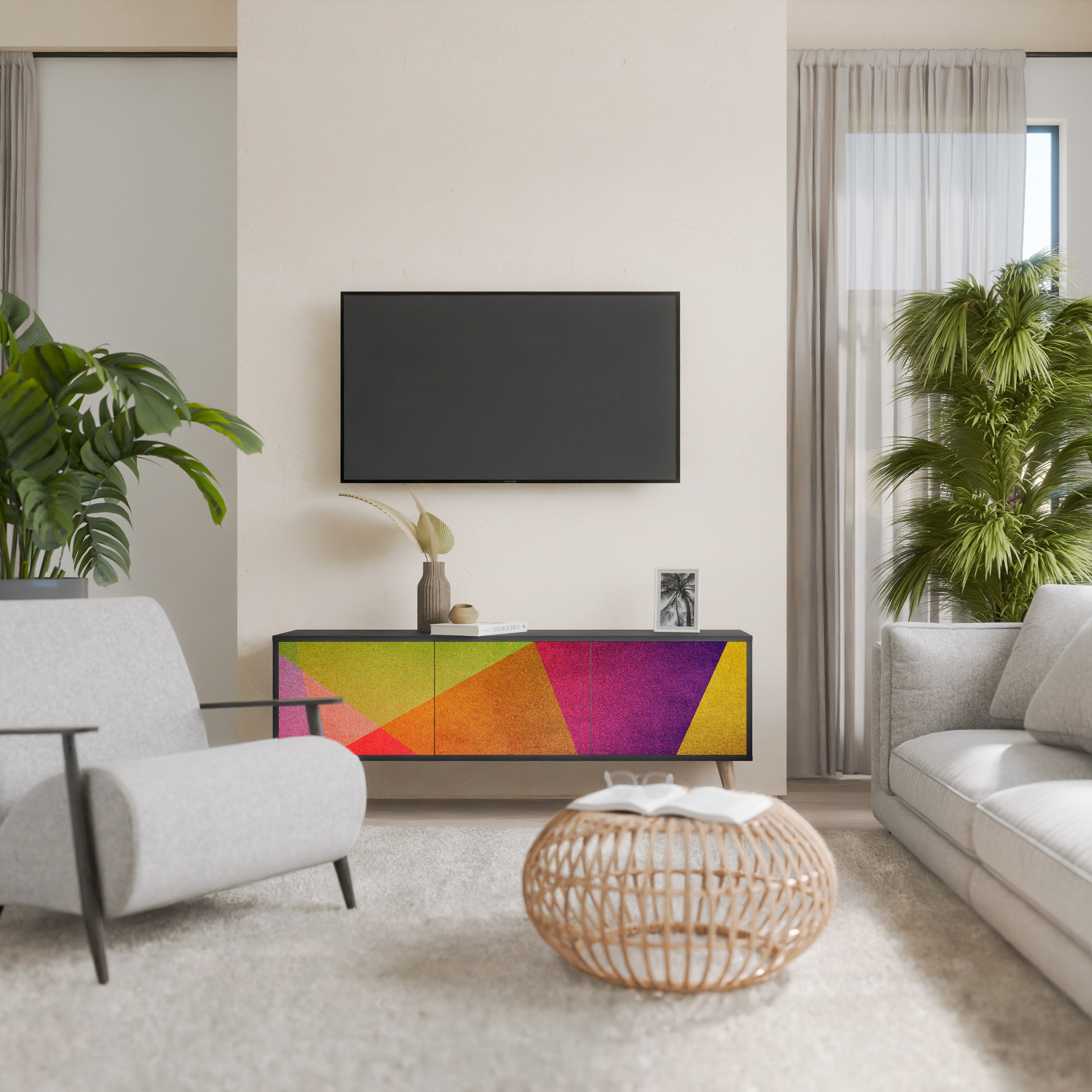 Mueble de TV de 3 puertas VIVID GEOMETRY con acabado negro