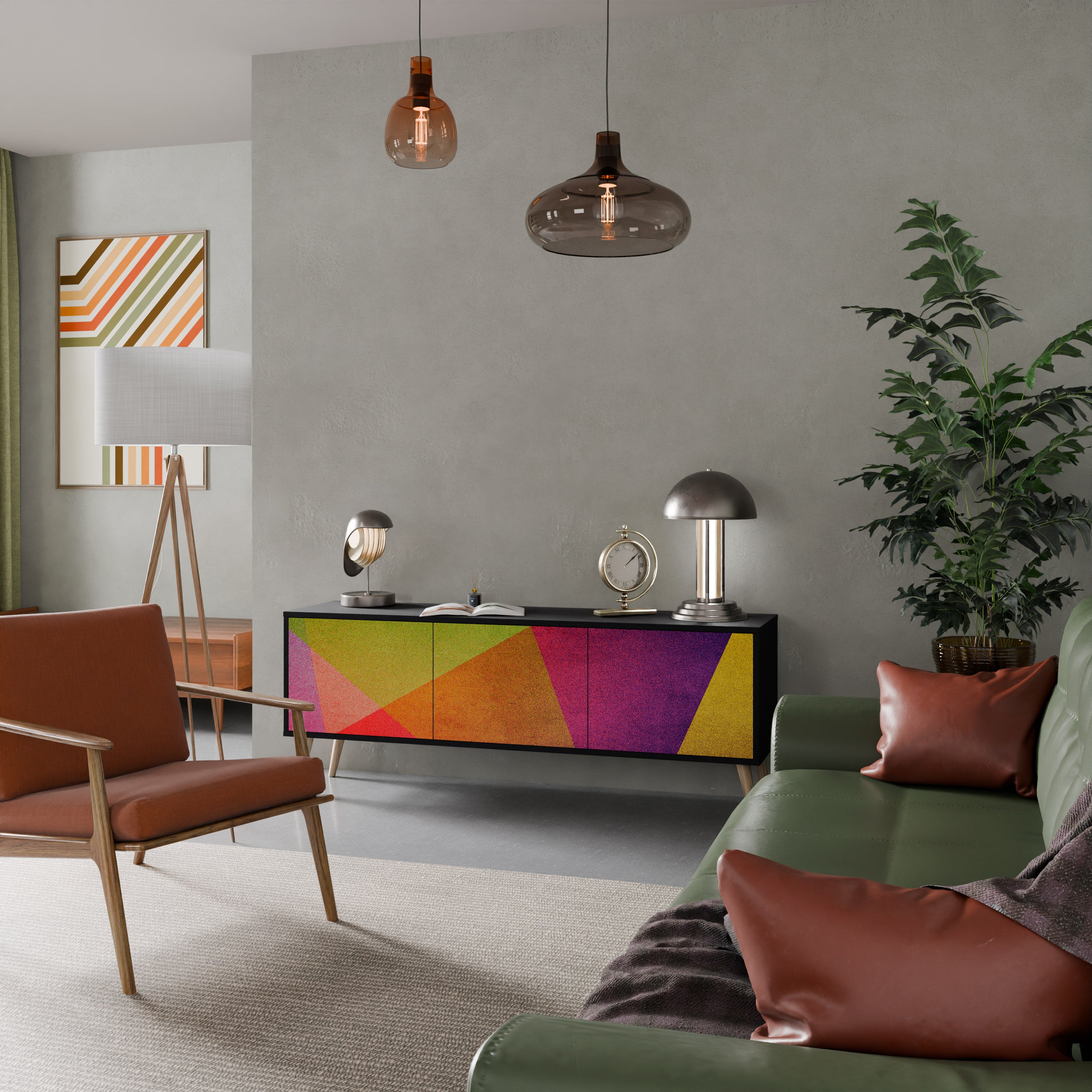 Mueble de TV de 3 puertas VIVID GEOMETRY con acabado negro