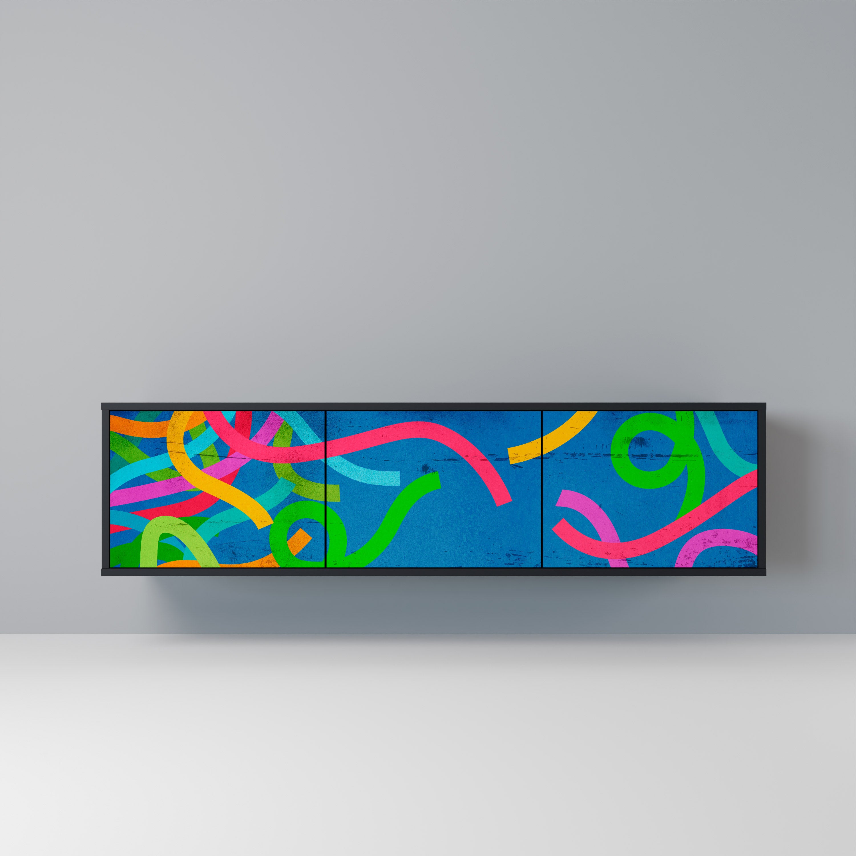 Mueble para TV STREAMER TANGLE de 3 puertas con acabado negro