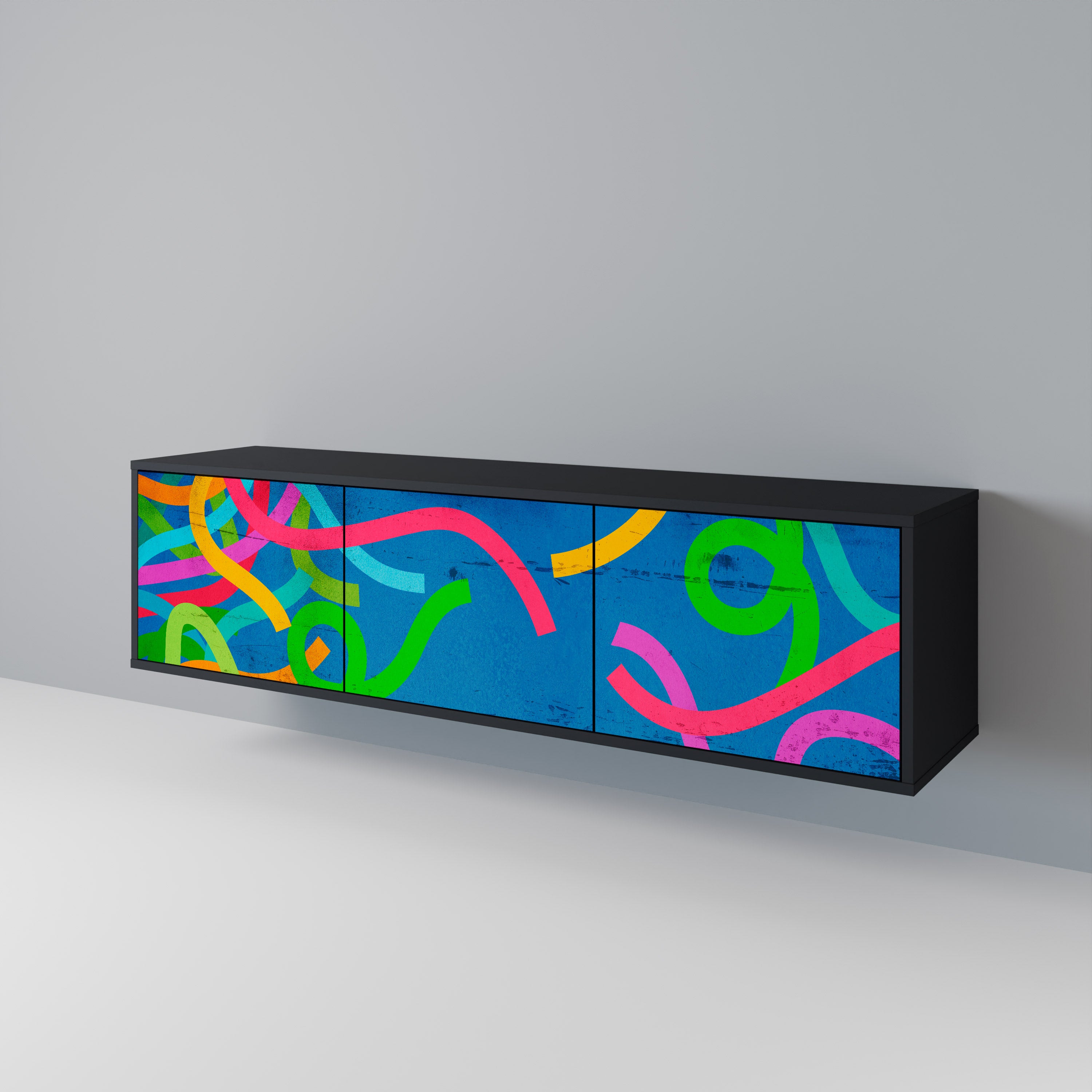 Mueble para TV STREAMER TANGLE de 3 puertas con acabado negro