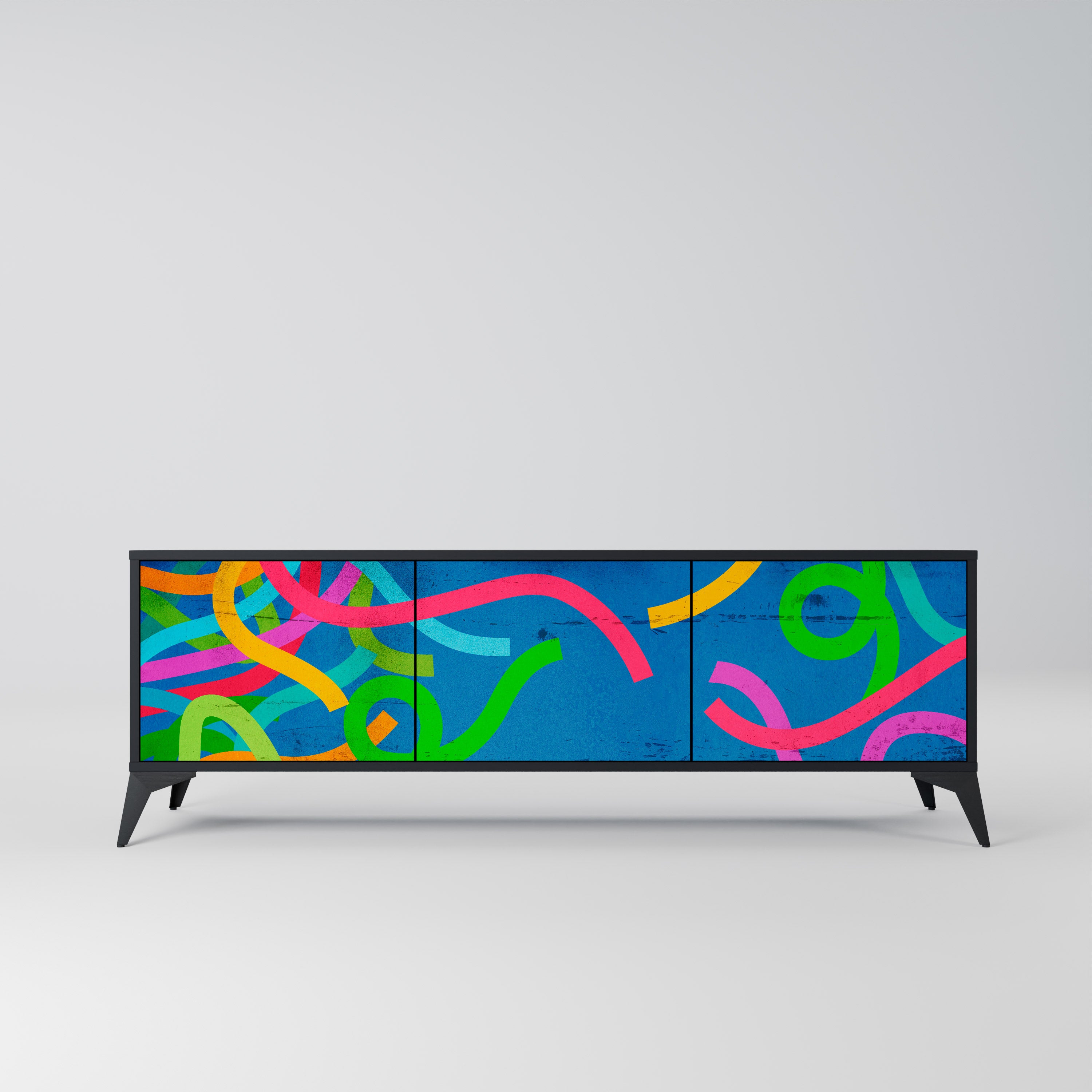 Mueble para TV STREAMER TANGLE de 3 puertas con acabado negro