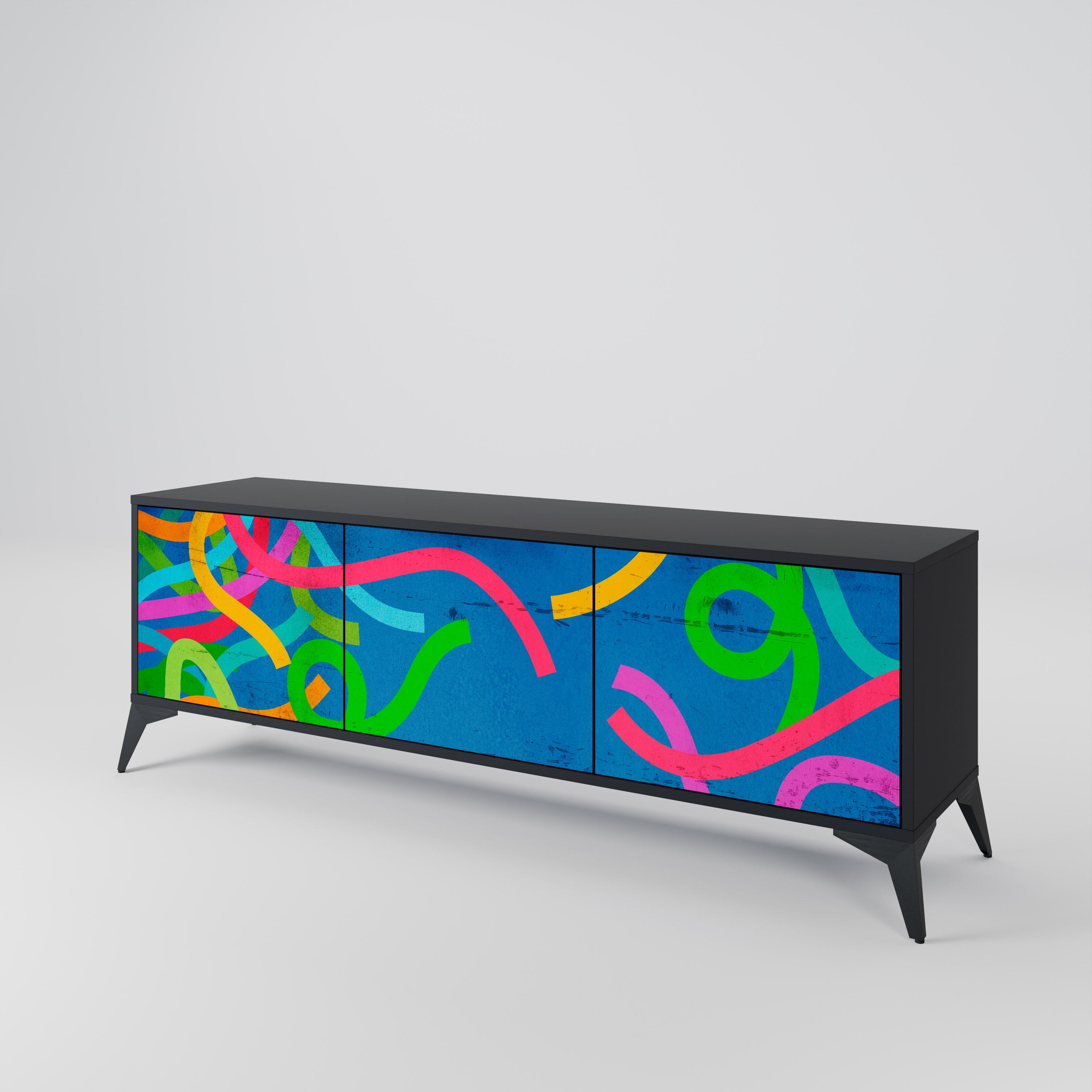 Mueble para TV STREAMER TANGLE de 3 puertas con acabado negro