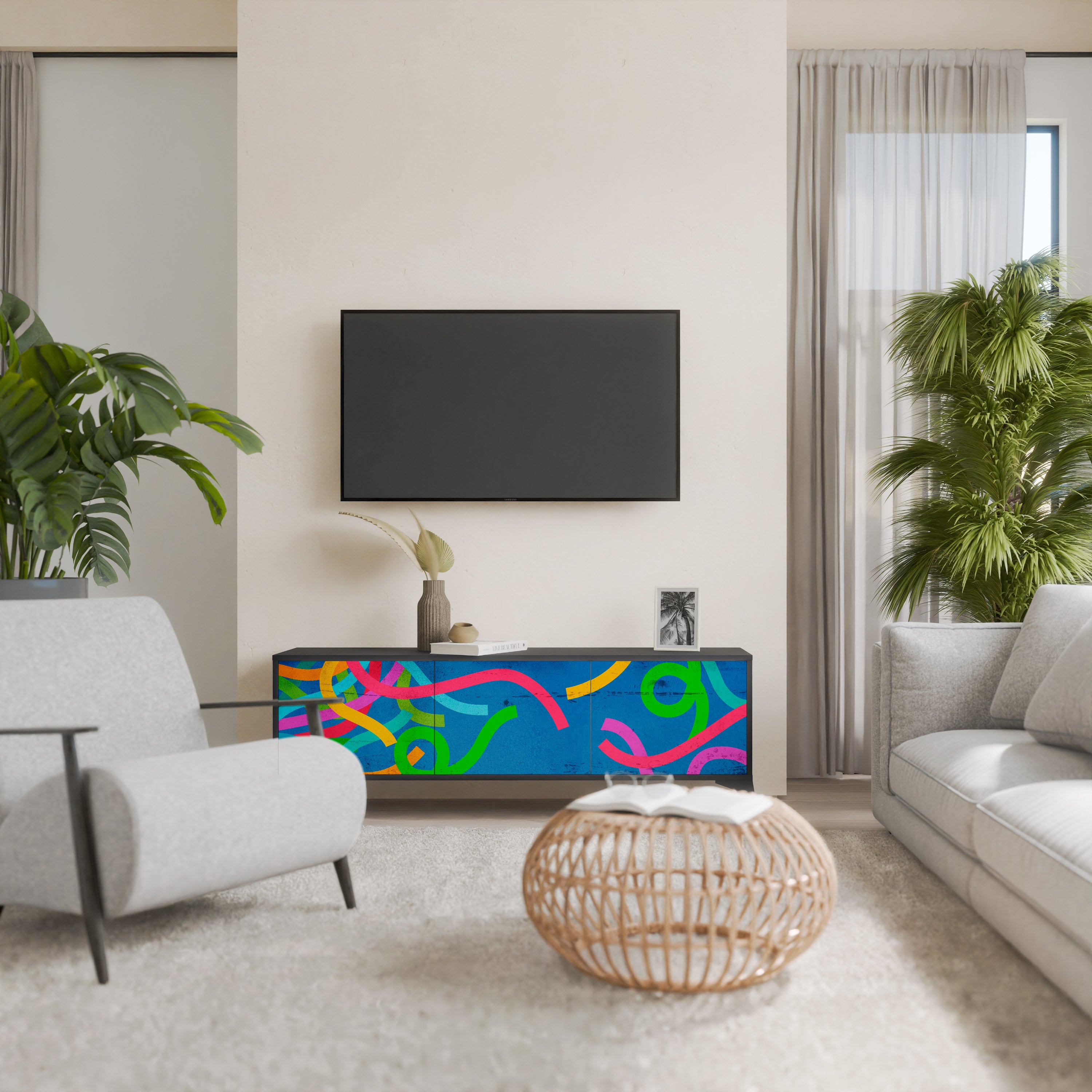 Mueble para TV STREAMER TANGLE de 3 puertas con acabado negro