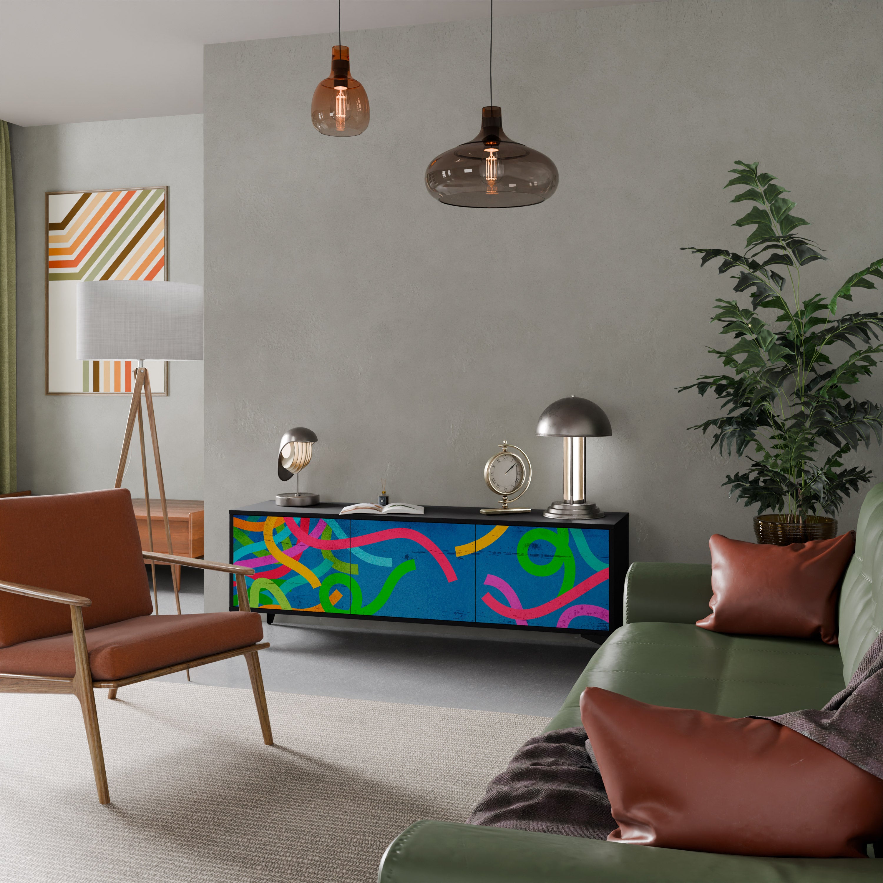 Mueble para TV STREAMER TANGLE de 3 puertas con acabado negro