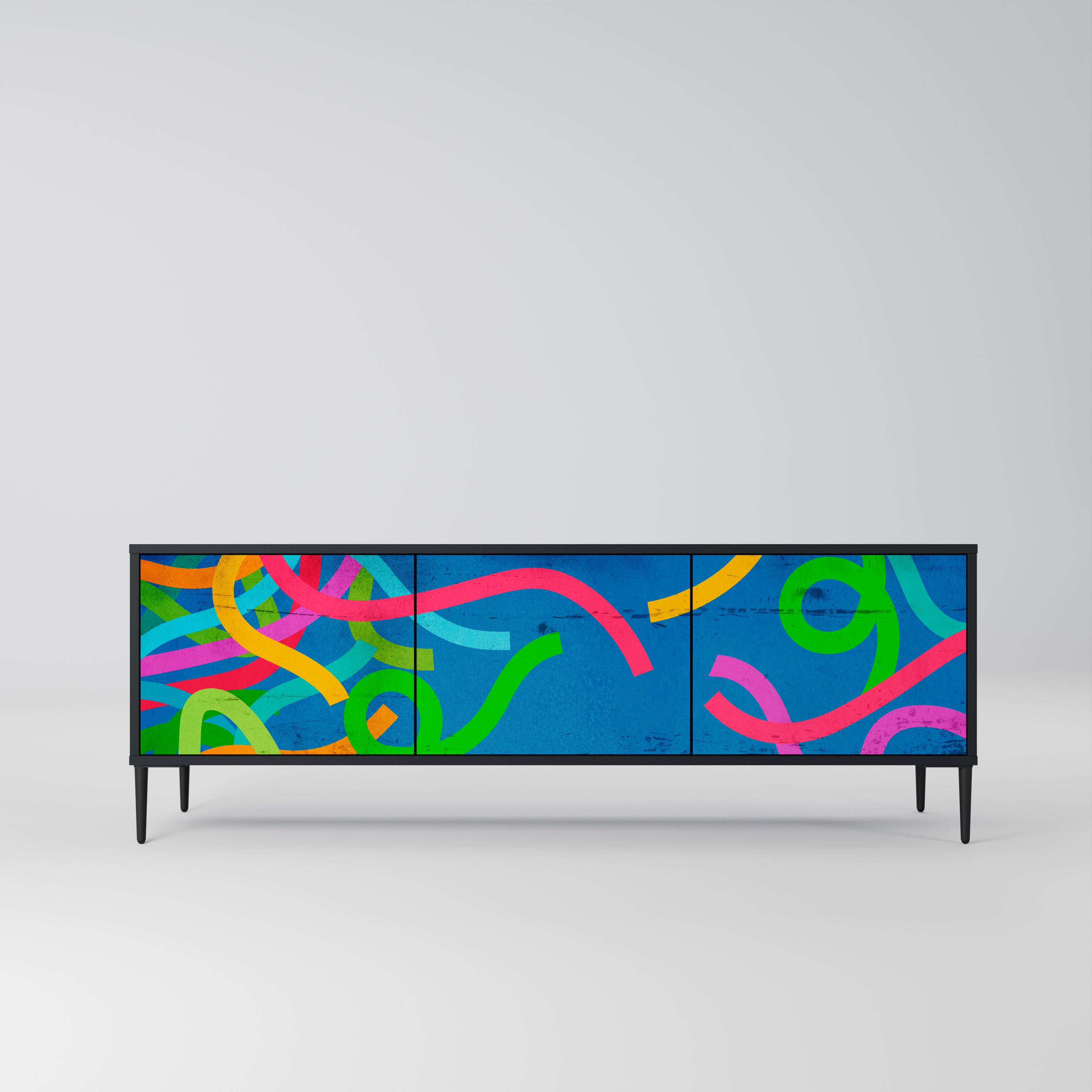 Mueble para TV STREAMER TANGLE de 3 puertas con acabado negro