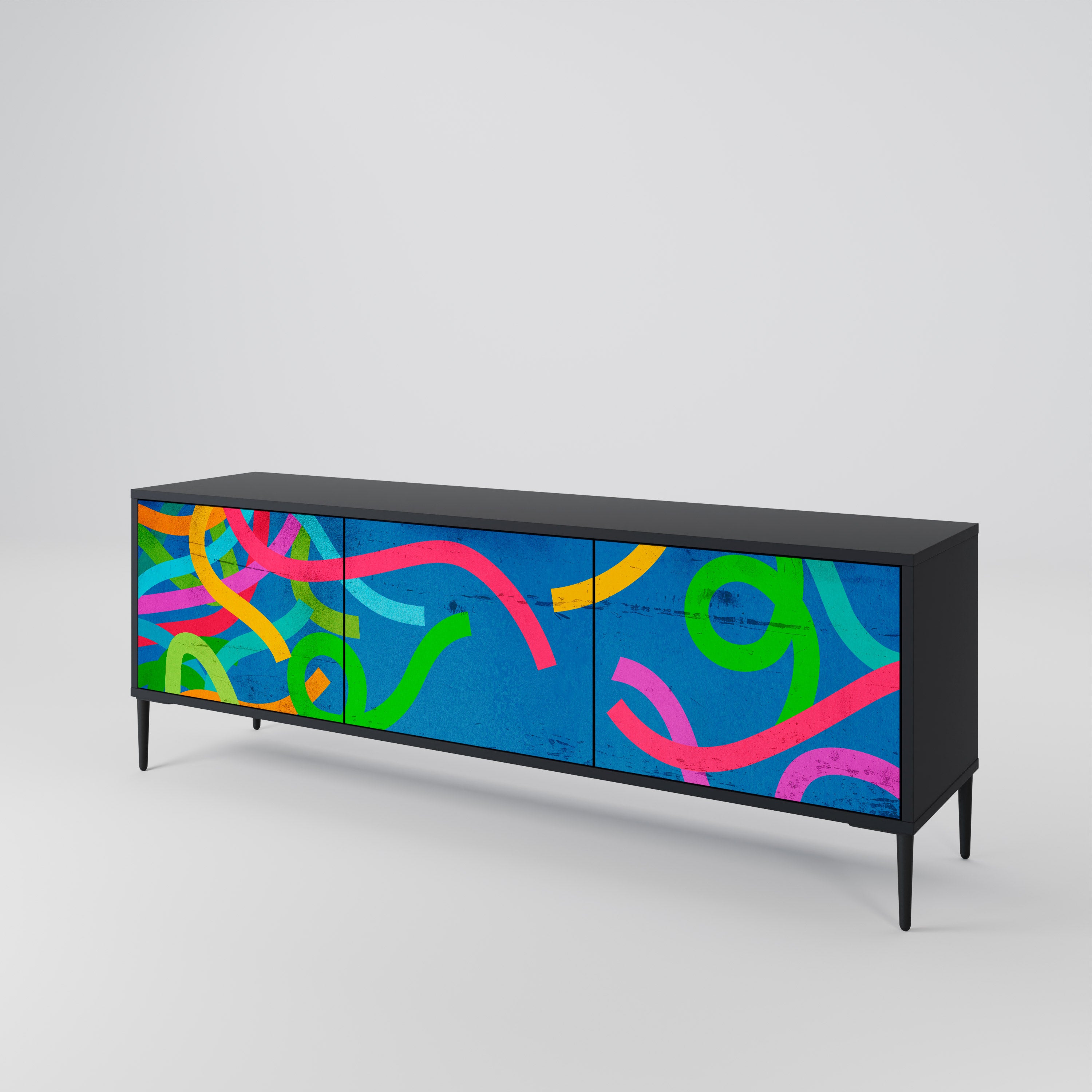 Mueble para TV STREAMER TANGLE de 3 puertas con acabado negro