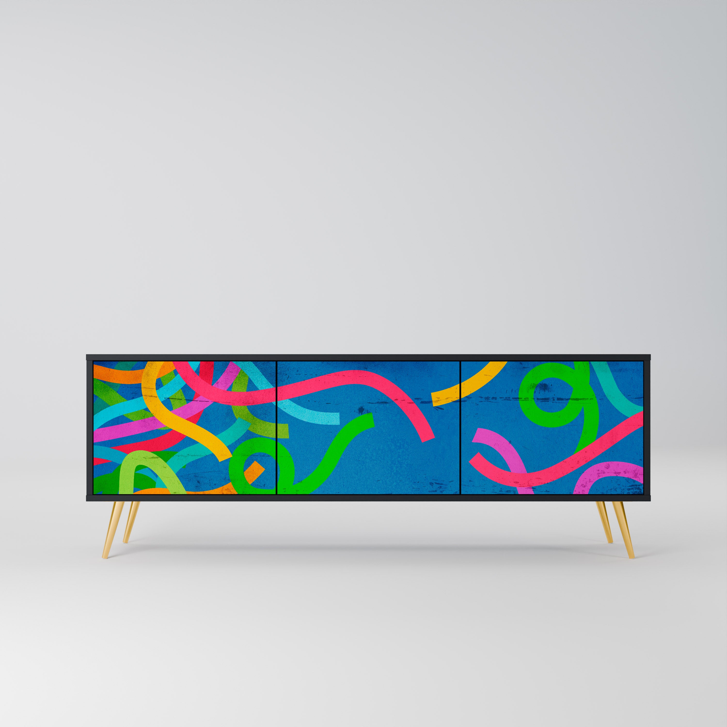 Mueble para TV STREAMER TANGLE de 3 puertas con acabado negro