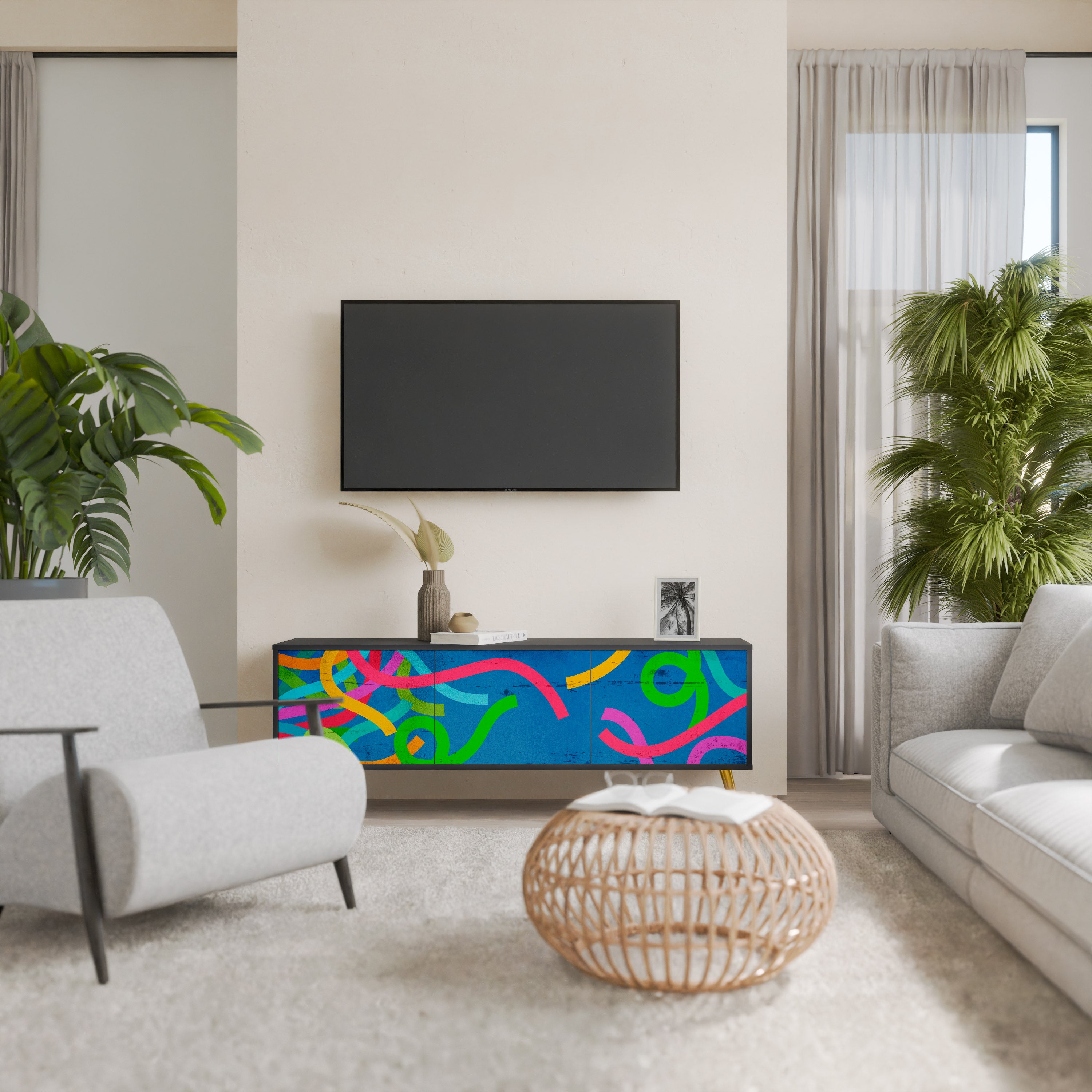 Mueble para TV STREAMER TANGLE de 3 puertas con acabado negro