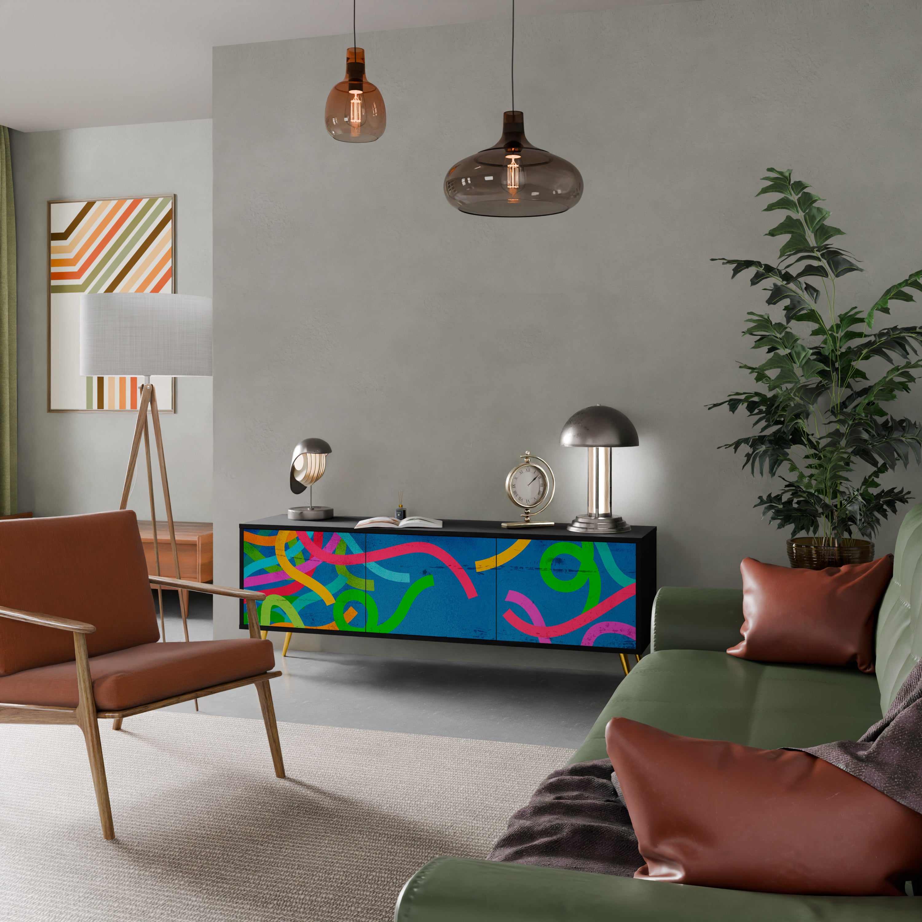 Mueble para TV STREAMER TANGLE de 3 puertas con acabado negro