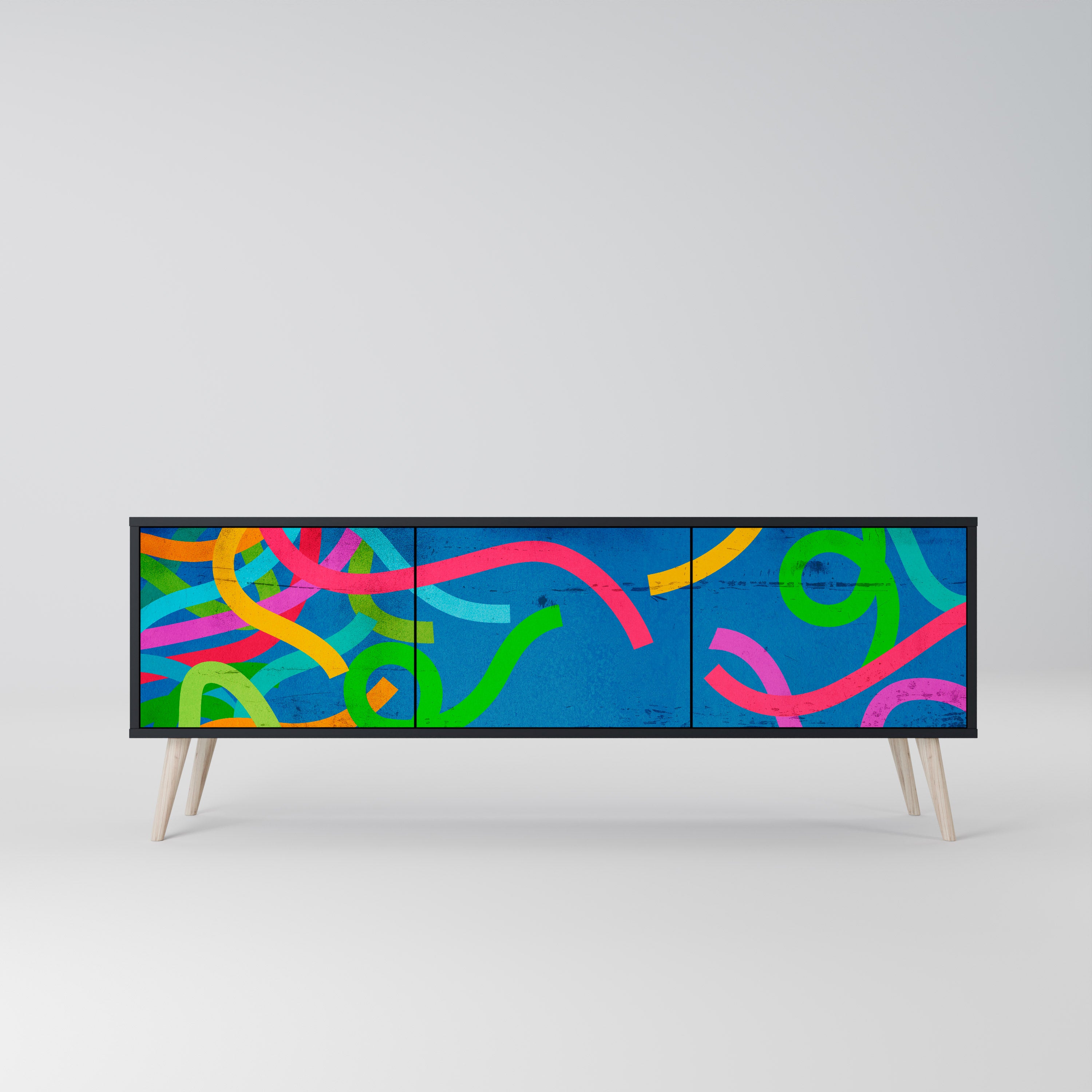 Mueble para TV STREAMER TANGLE de 3 puertas con acabado negro