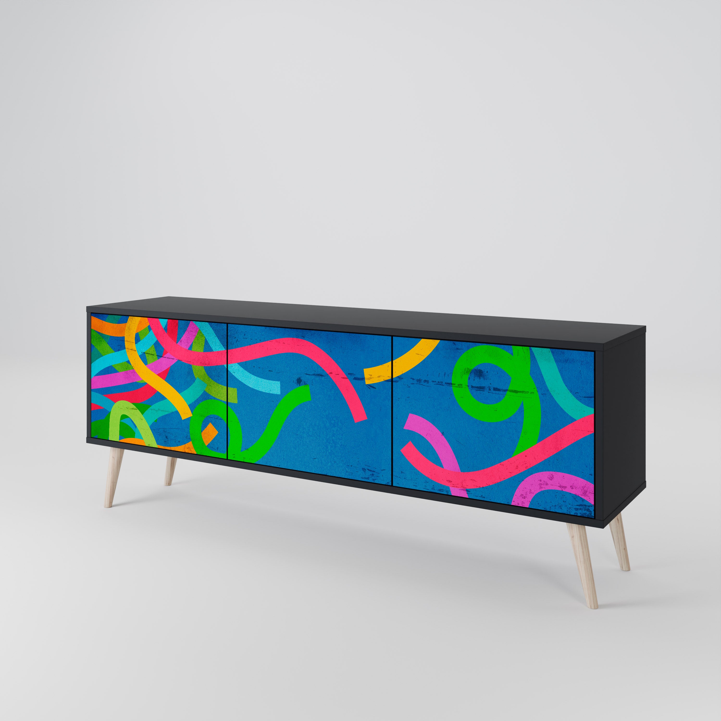 Mueble para TV STREAMER TANGLE de 3 puertas con acabado negro