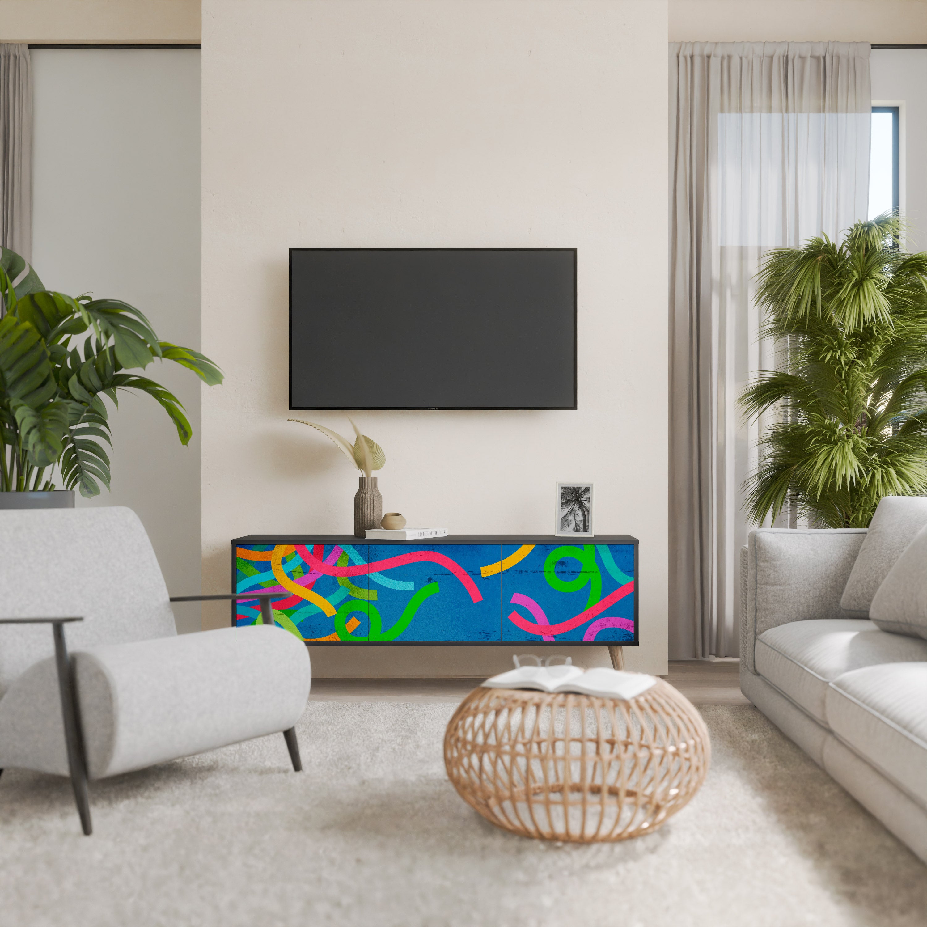 Mueble para TV STREAMER TANGLE de 3 puertas con acabado negro