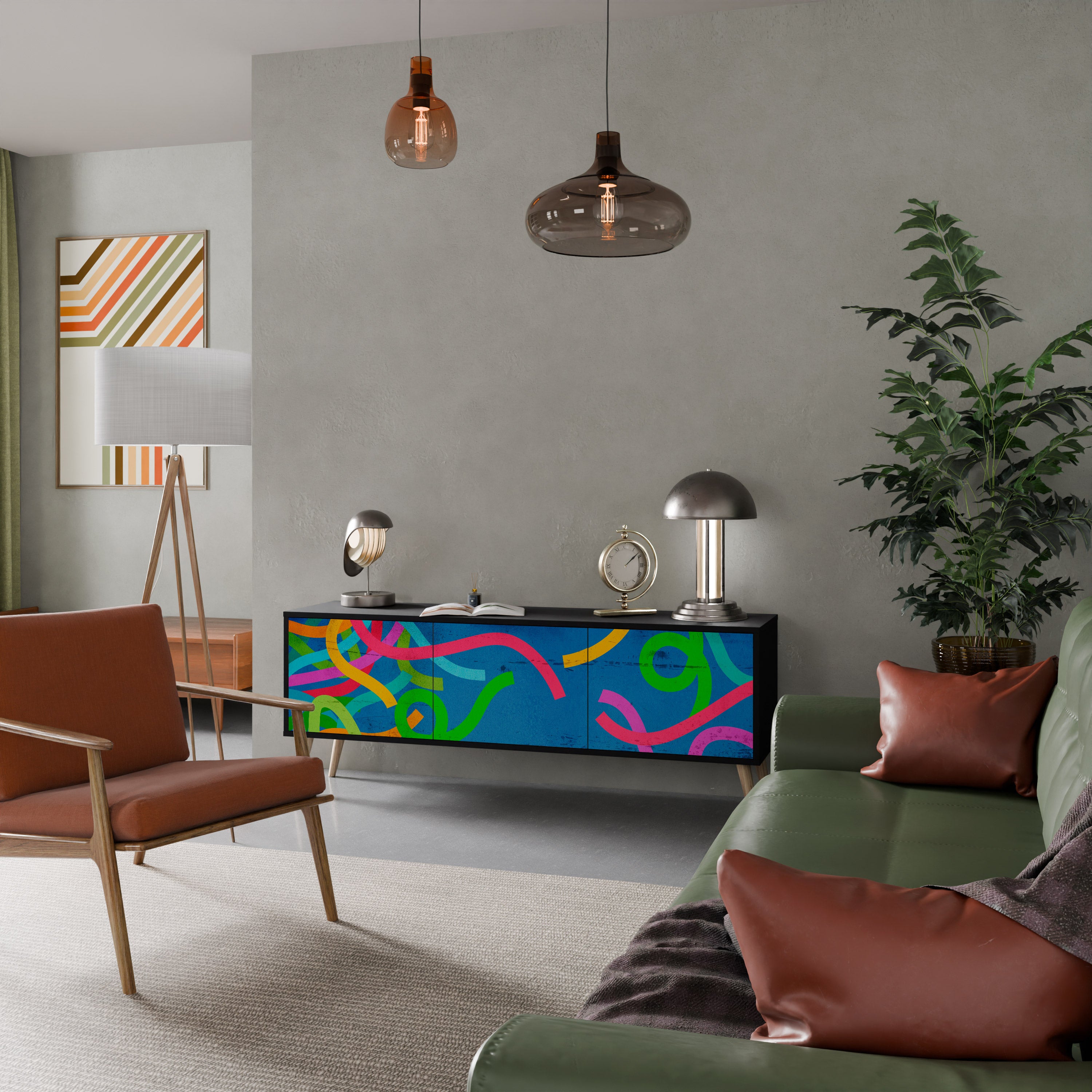 Mueble para TV STREAMER TANGLE de 3 puertas con acabado negro