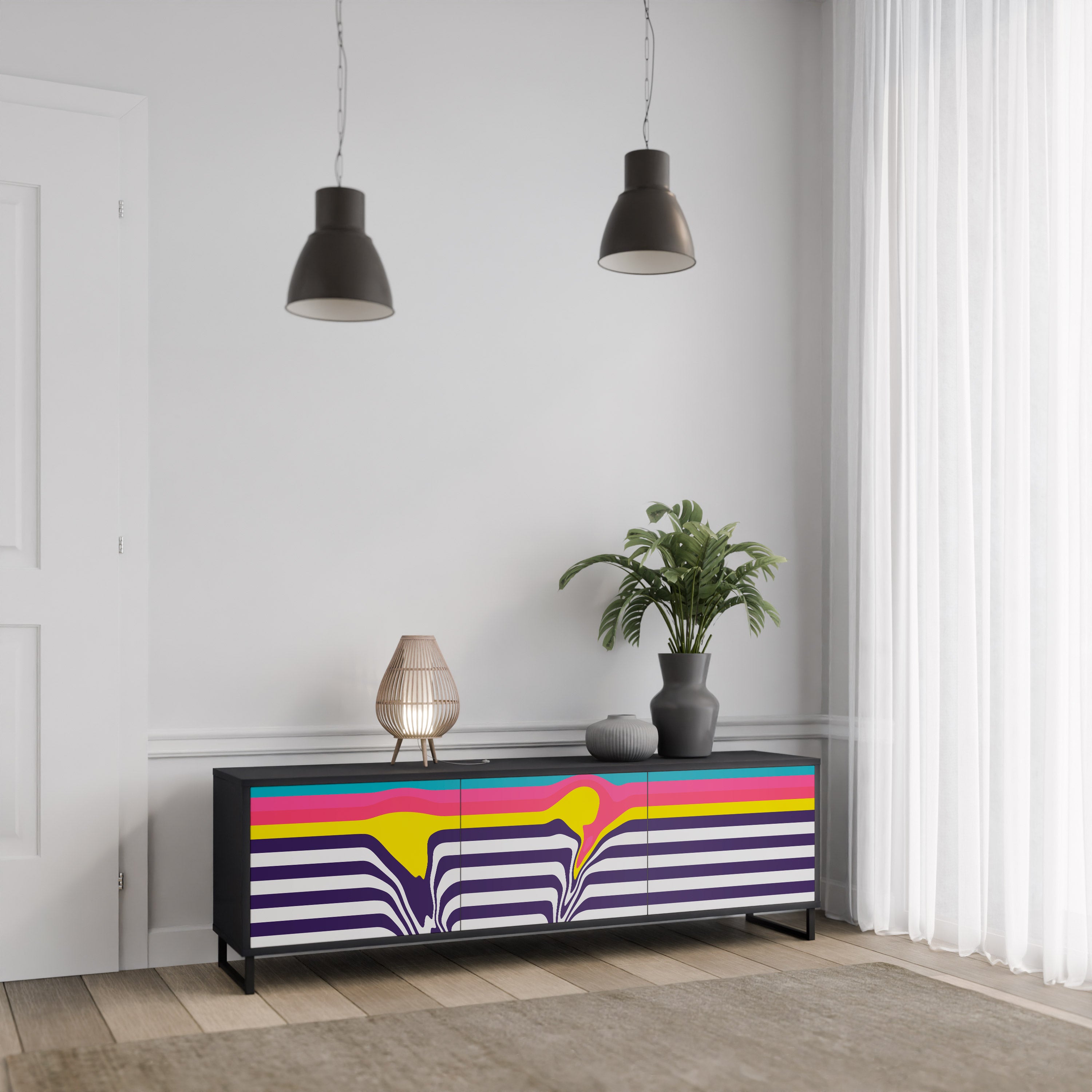 Mueble para TV TONE COLLAPSE de 3 puertas con acabado negro