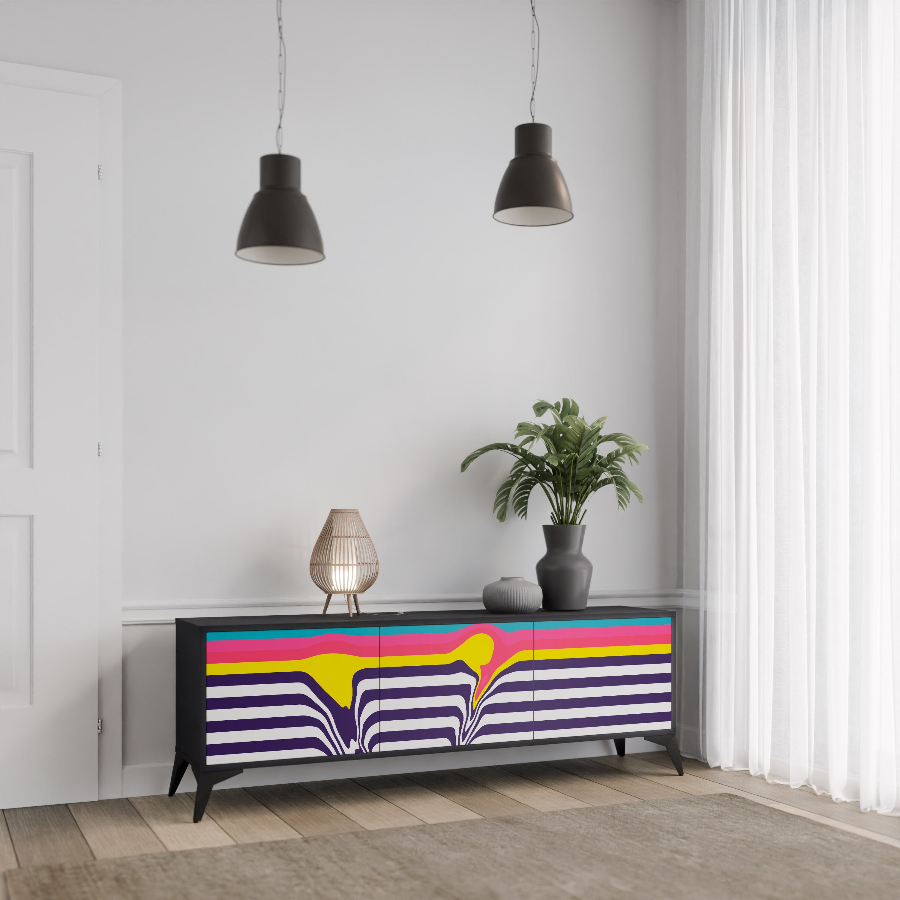 Mueble para TV TONE COLLAPSE de 3 puertas con acabado negro