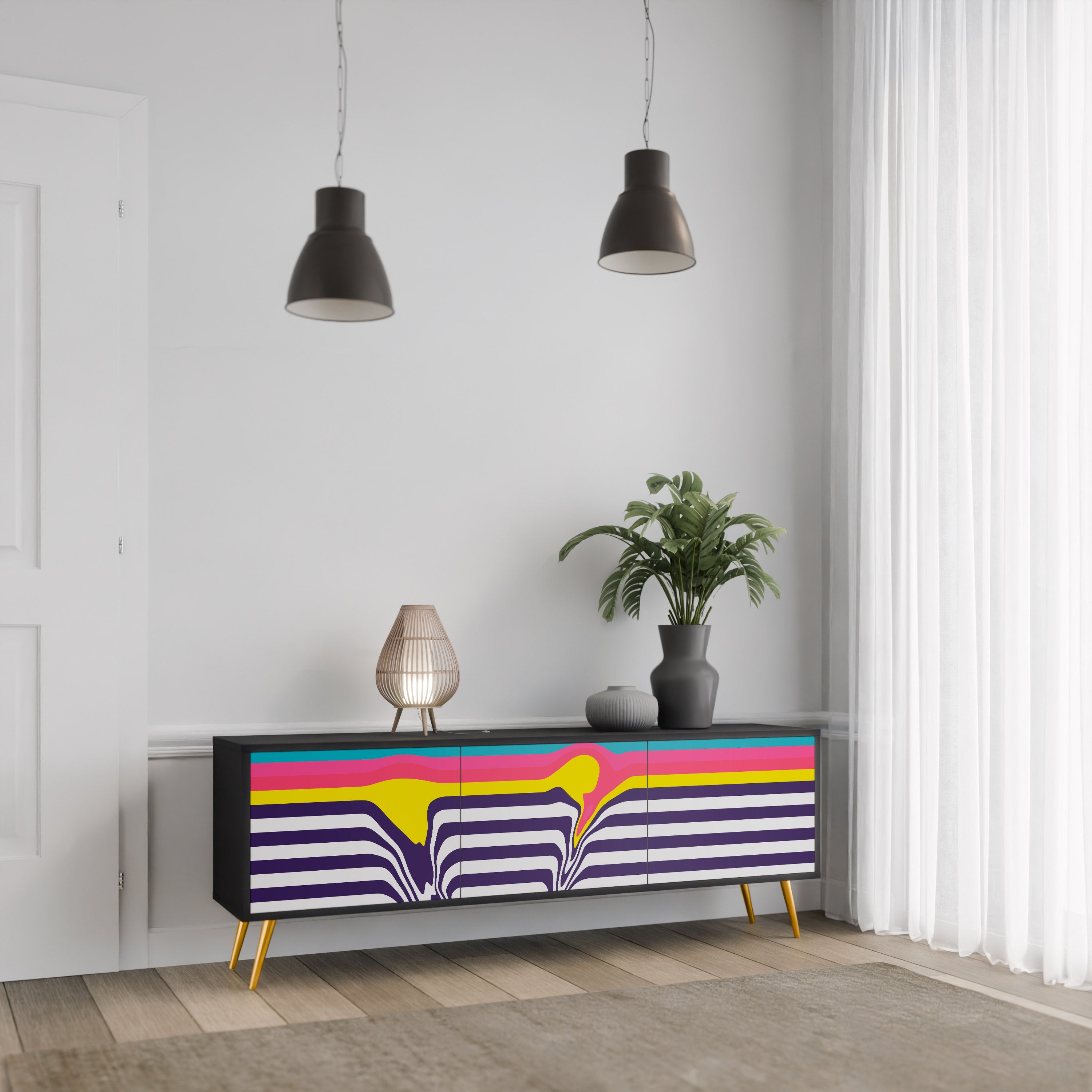 Mueble para TV TONE COLLAPSE de 3 puertas con acabado negro