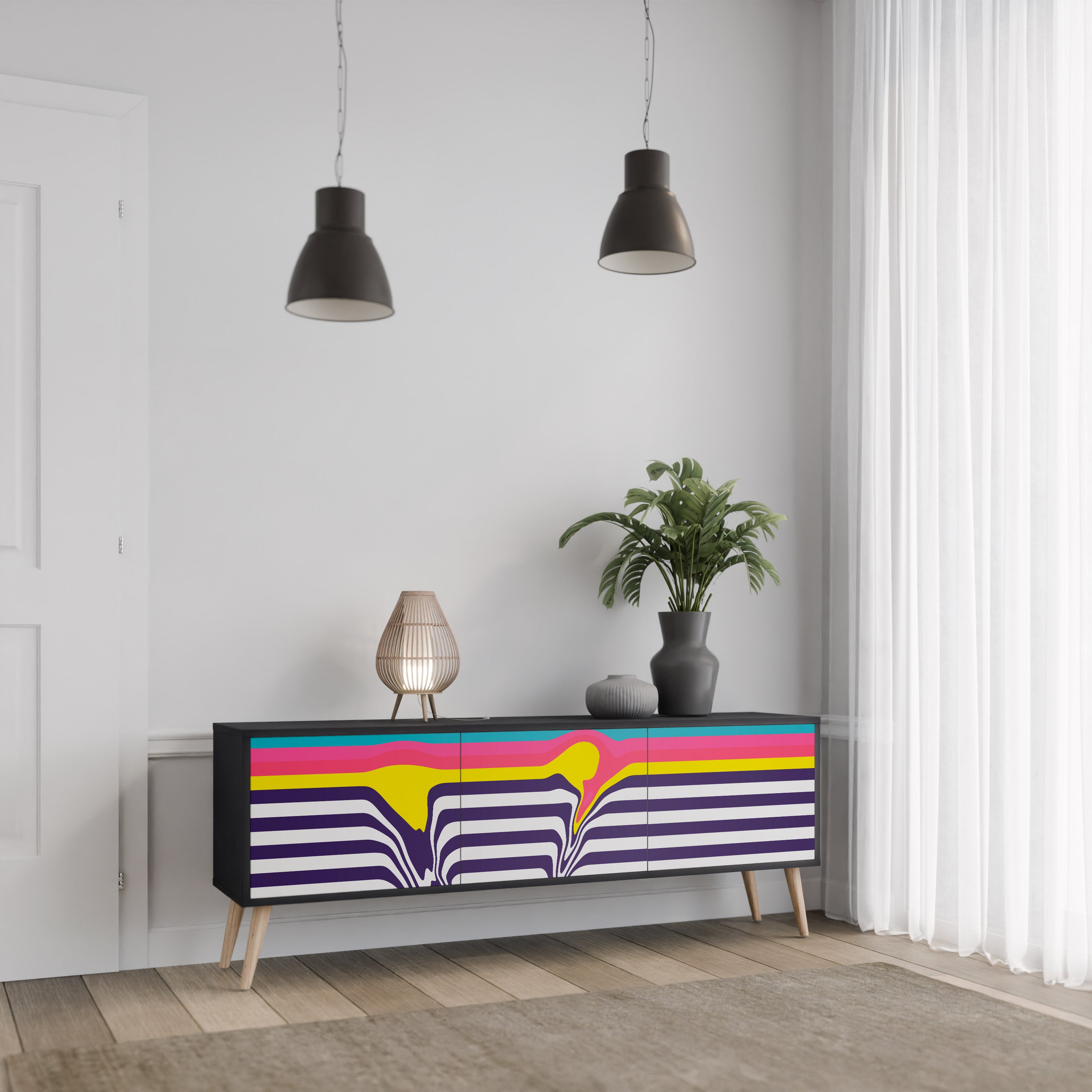 Mueble para TV TONE COLLAPSE de 3 puertas con acabado negro
