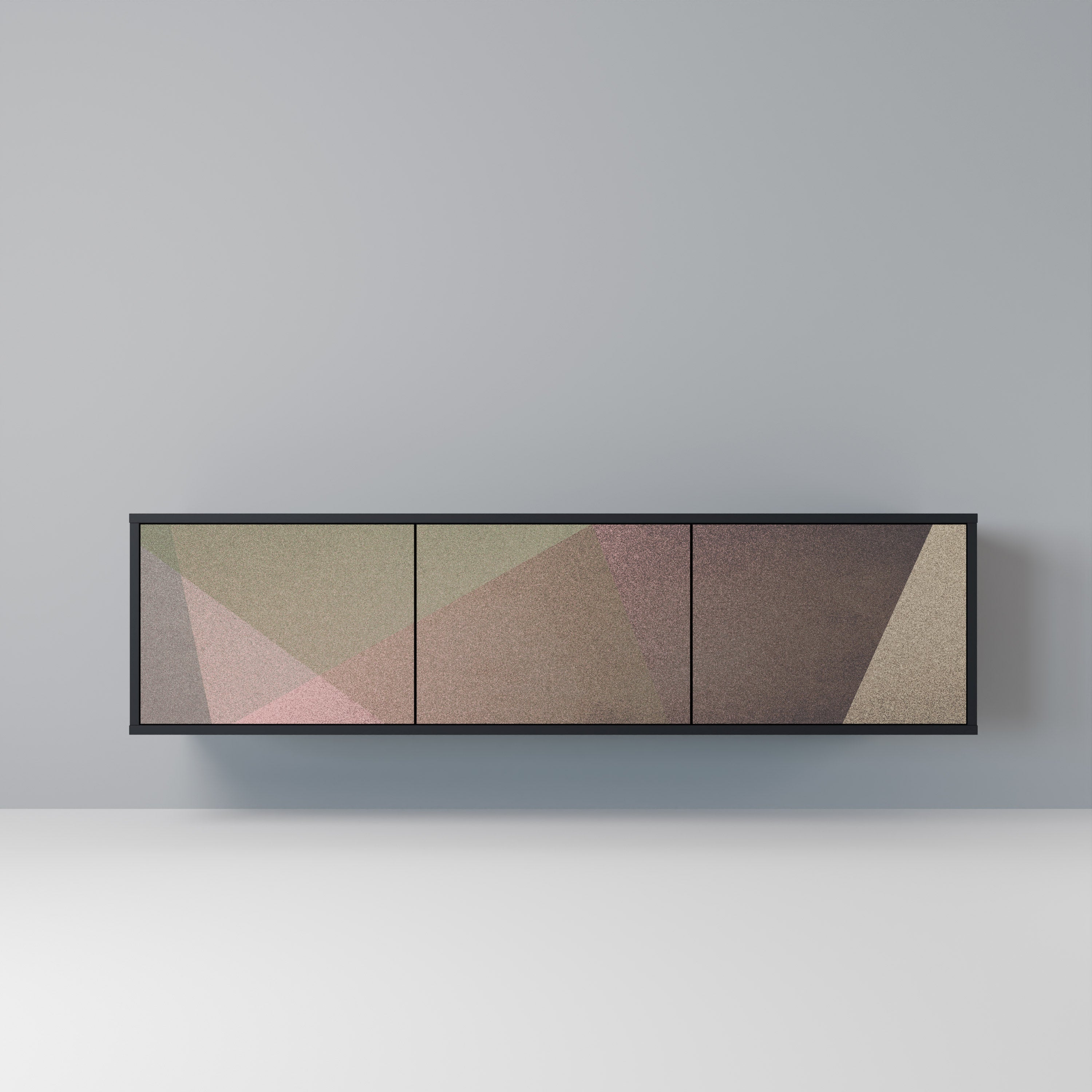 Mueble de TV de 3 puertas BEIGE GEOMETRY en acabado negro