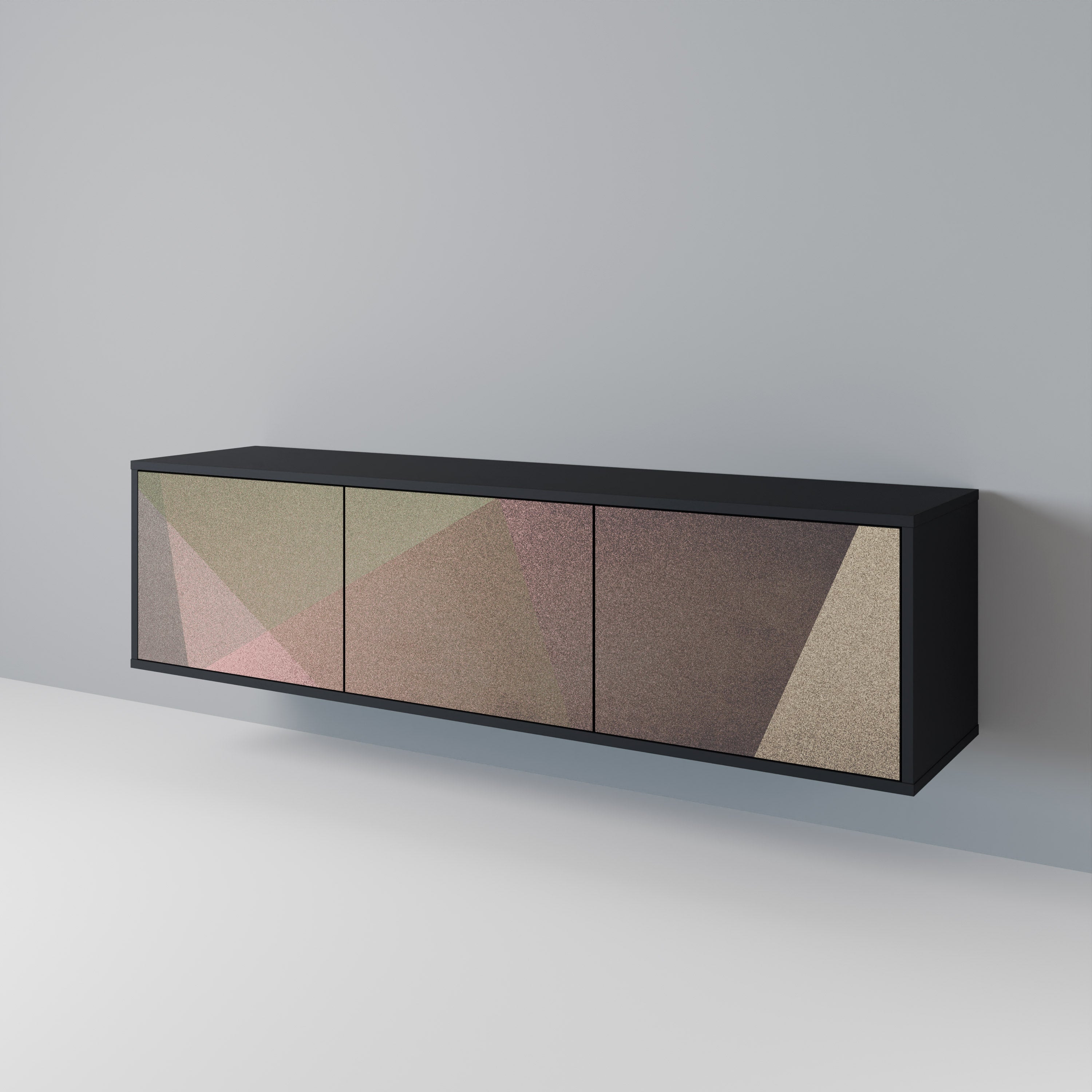 Mueble de TV de 3 puertas BEIGE GEOMETRY en acabado negro