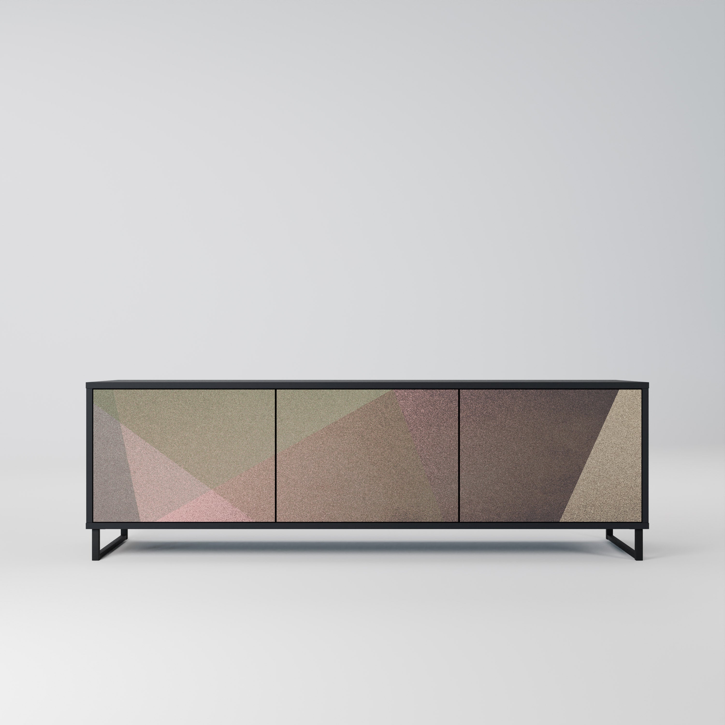 Mueble de TV de 3 puertas BEIGE GEOMETRY en acabado negro