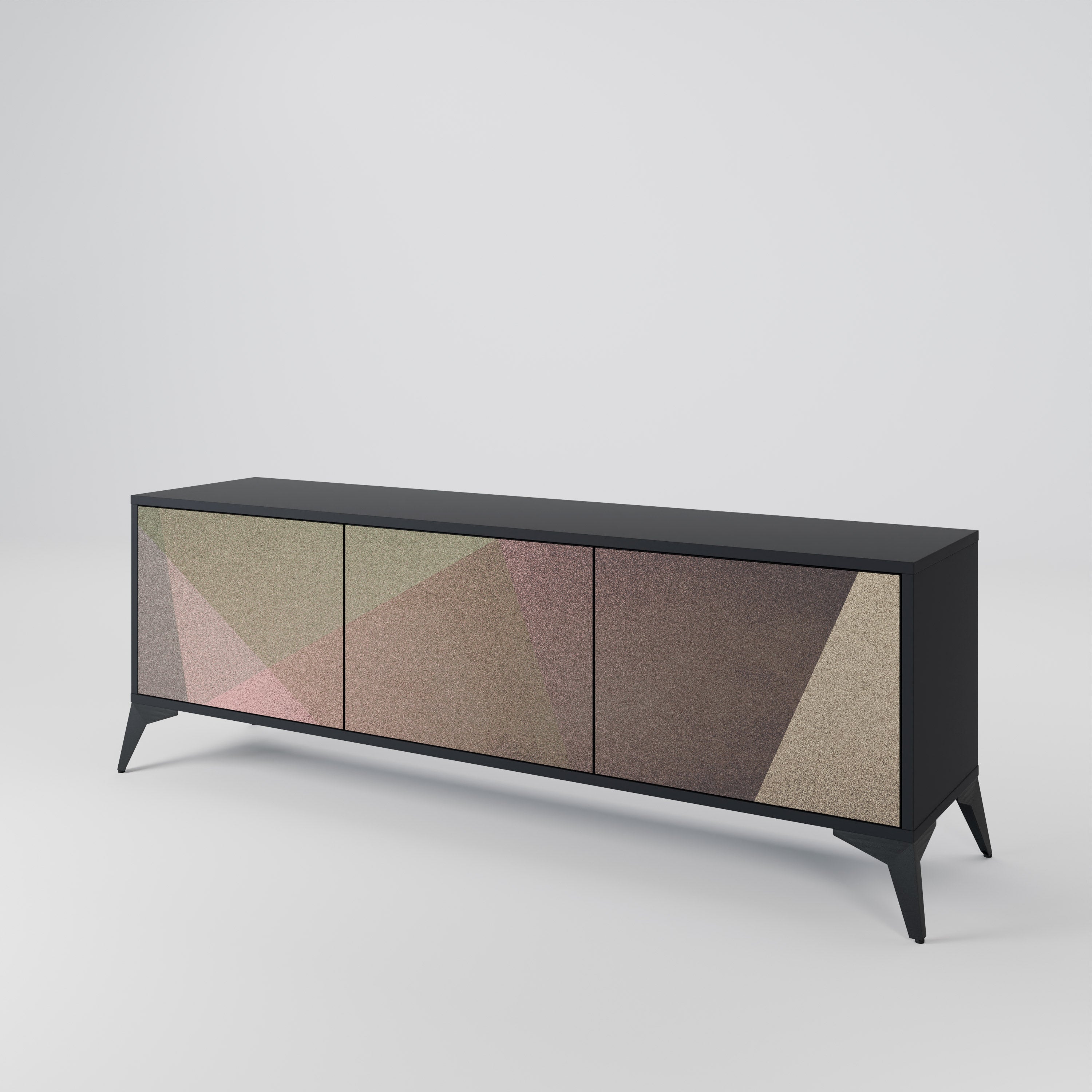 Mueble de TV de 3 puertas BEIGE GEOMETRY en acabado negro