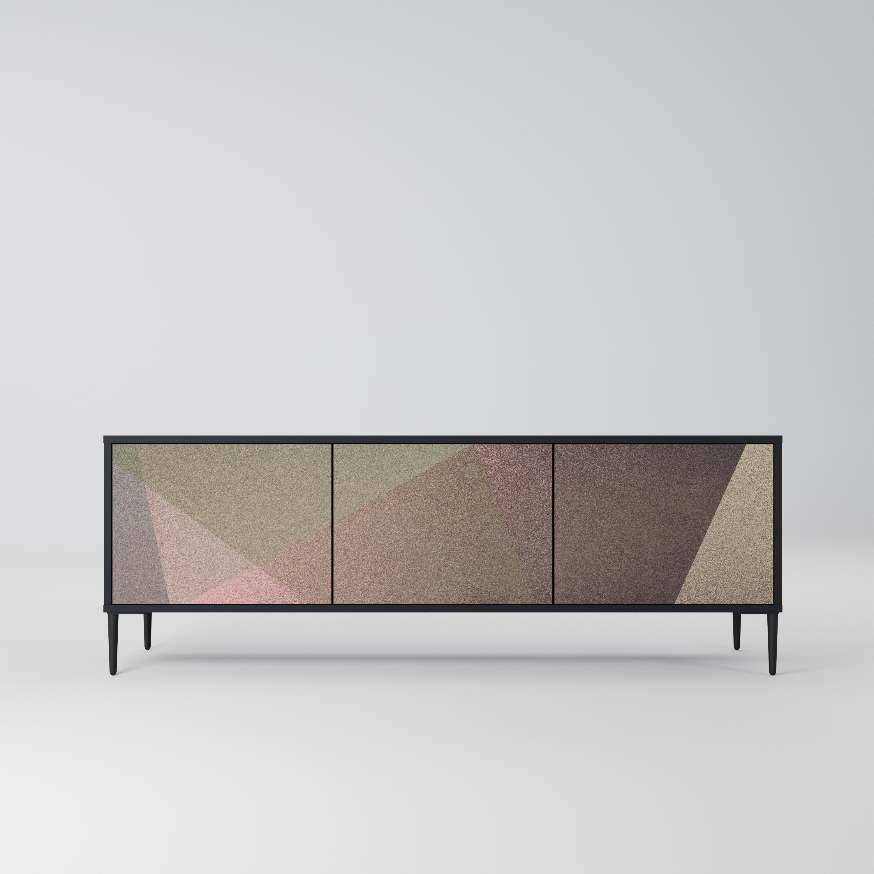 Mueble de TV de 3 puertas BEIGE GEOMETRY en acabado negro
