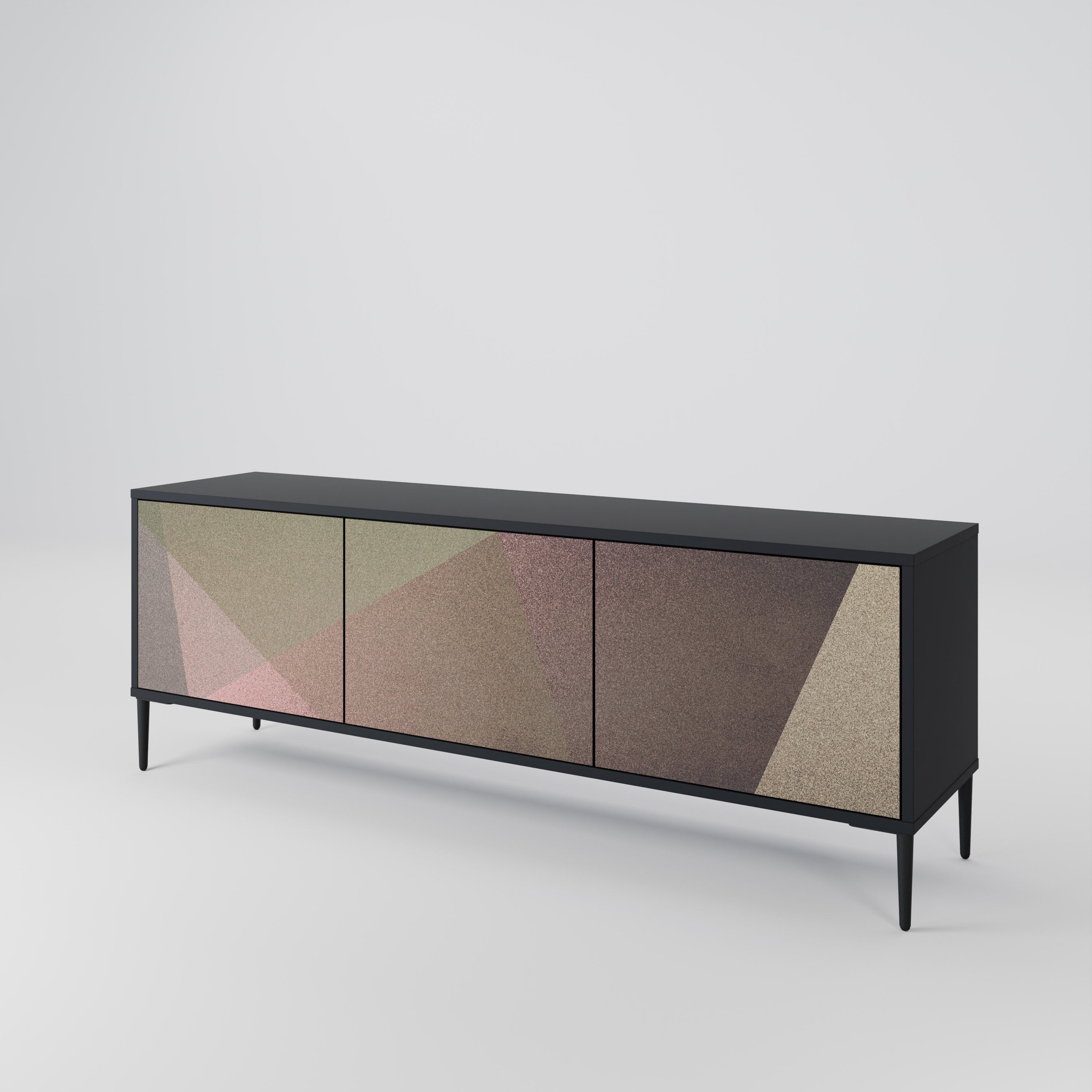 Mueble de TV de 3 puertas BEIGE GEOMETRY en acabado negro