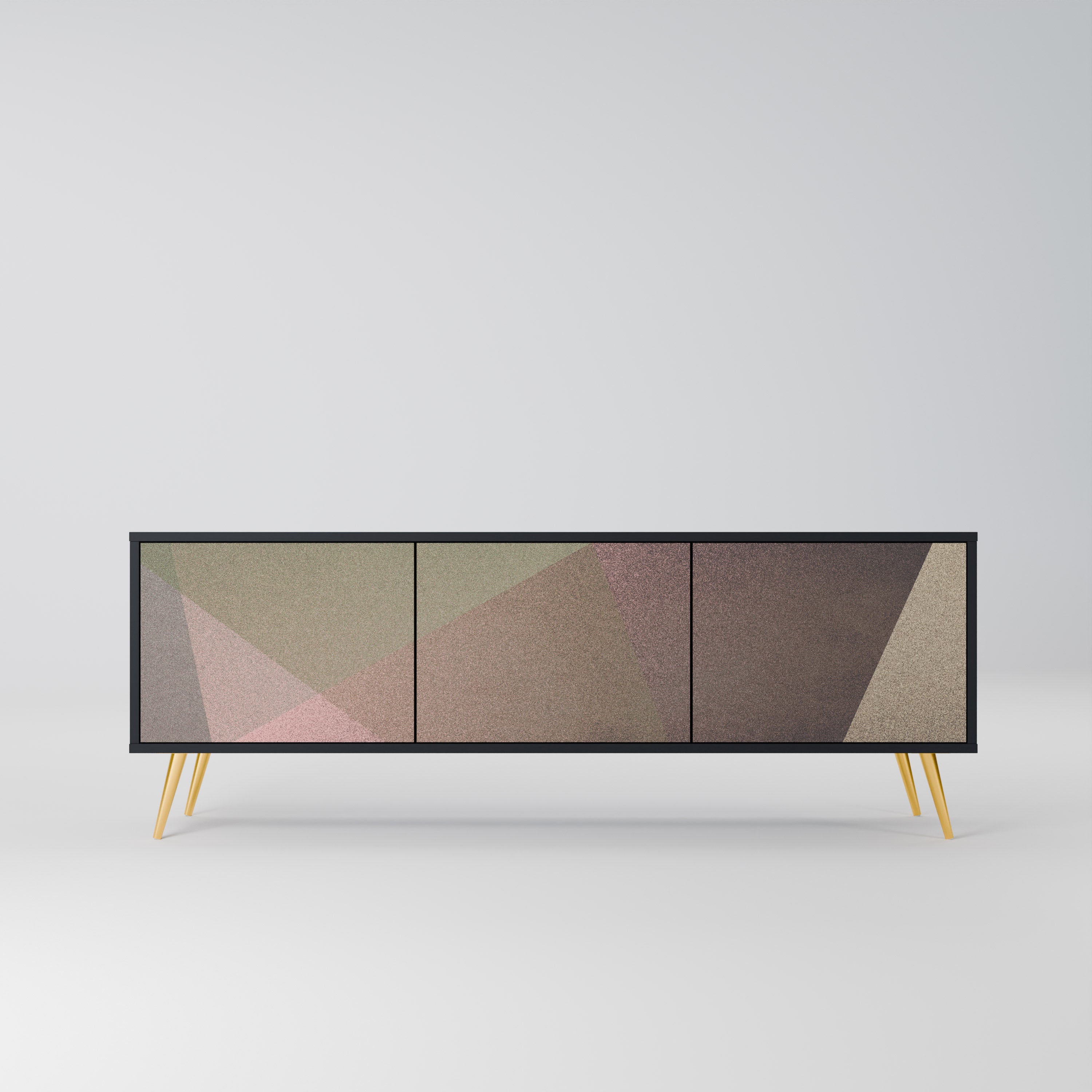 Mueble de TV de 3 puertas BEIGE GEOMETRY en acabado negro