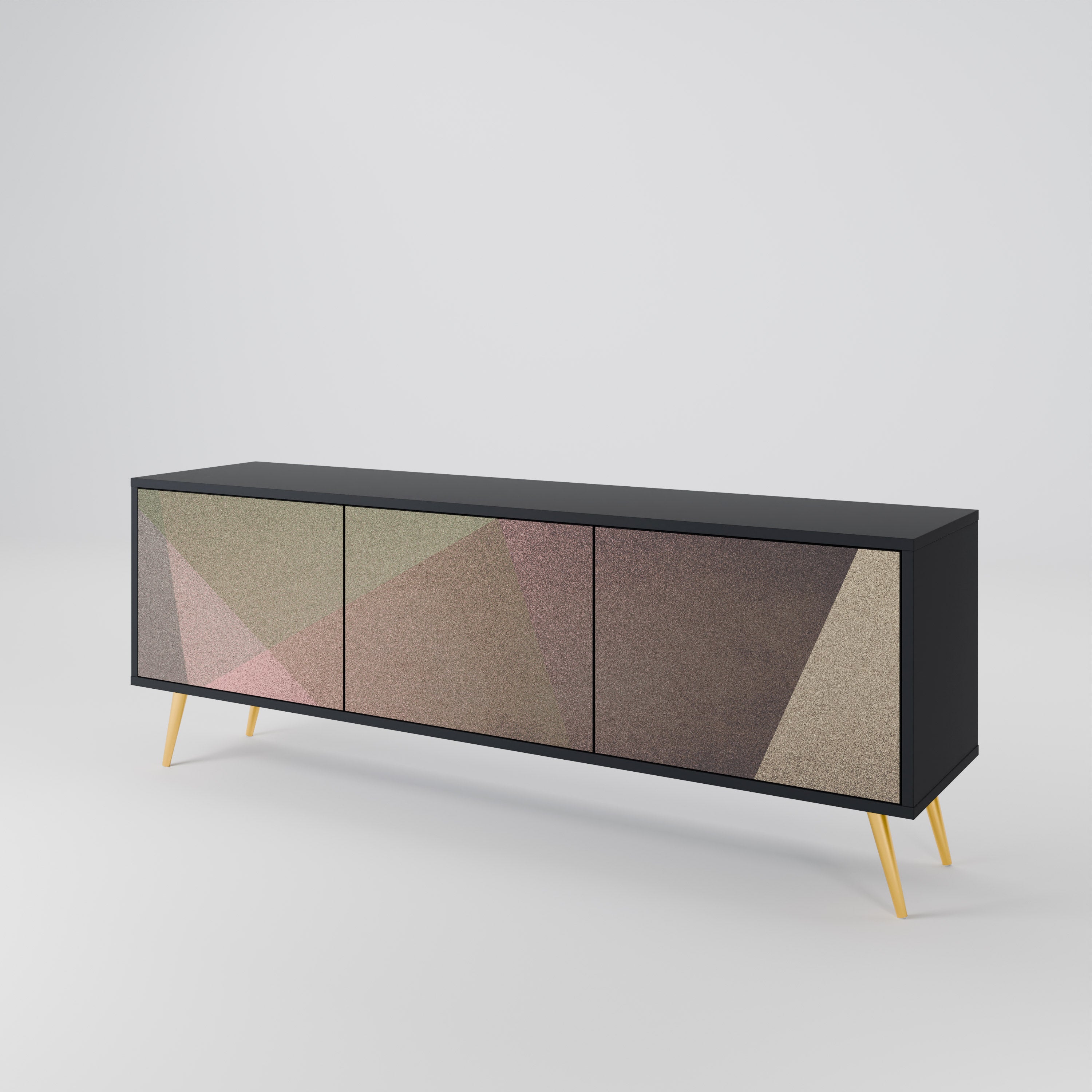 Mueble de TV de 3 puertas BEIGE GEOMETRY en acabado negro
