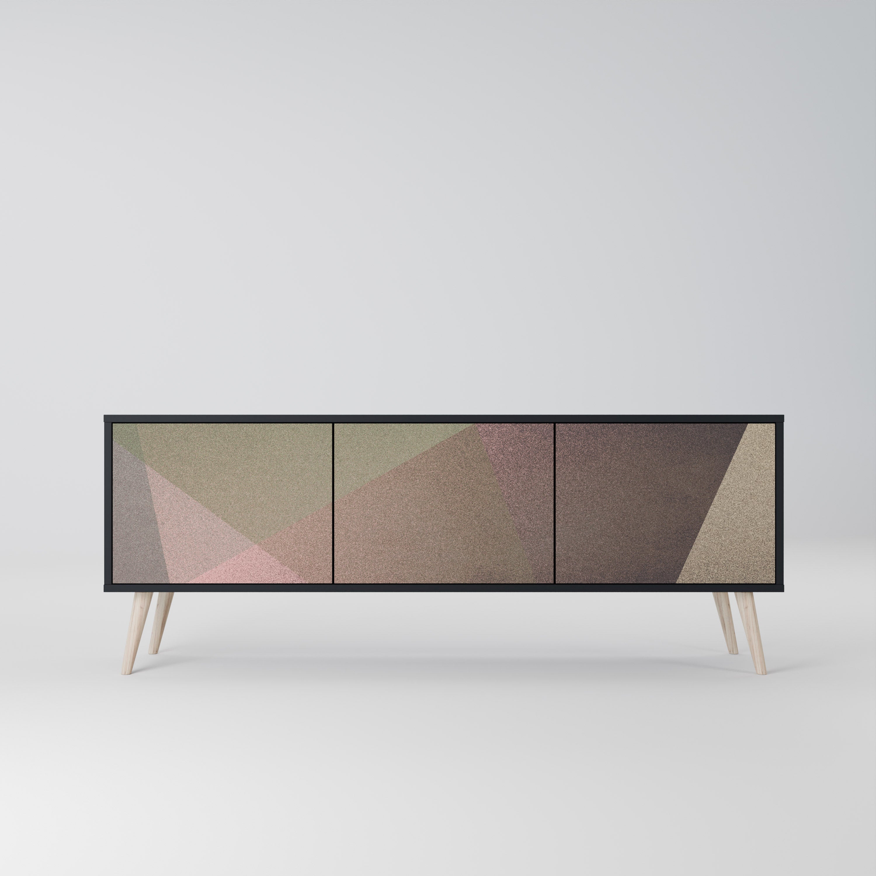 Mueble de TV de 3 puertas BEIGE GEOMETRY en acabado negro