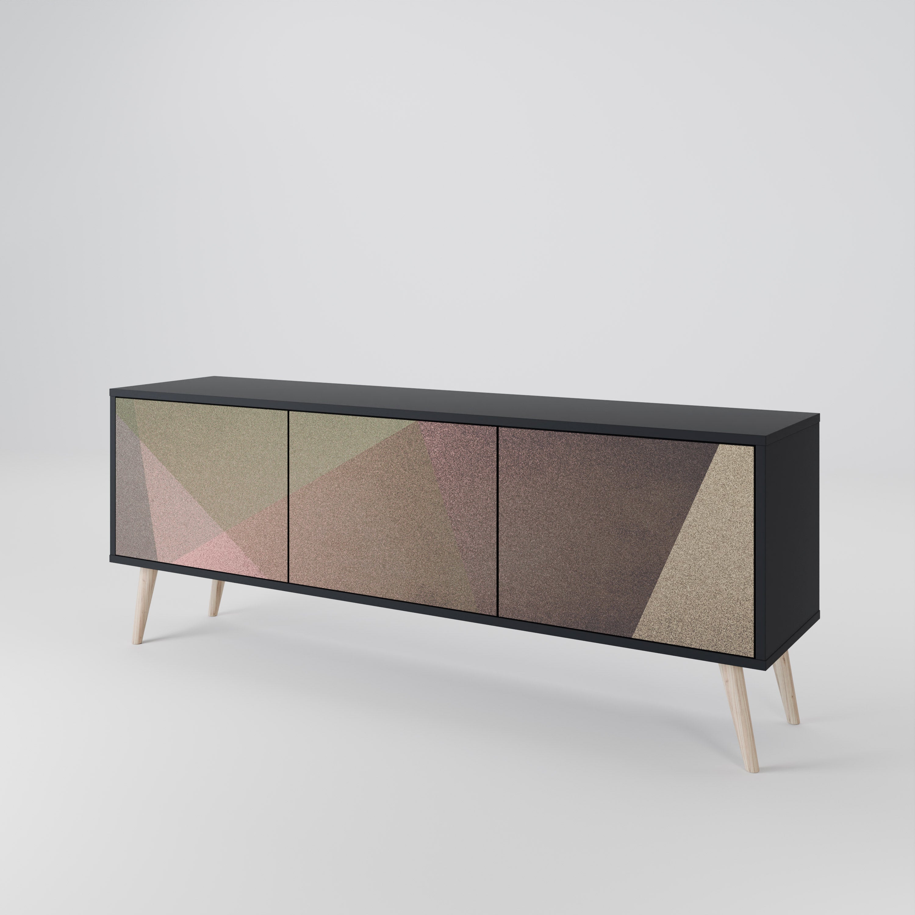 Mueble de TV de 3 puertas BEIGE GEOMETRY en acabado negro