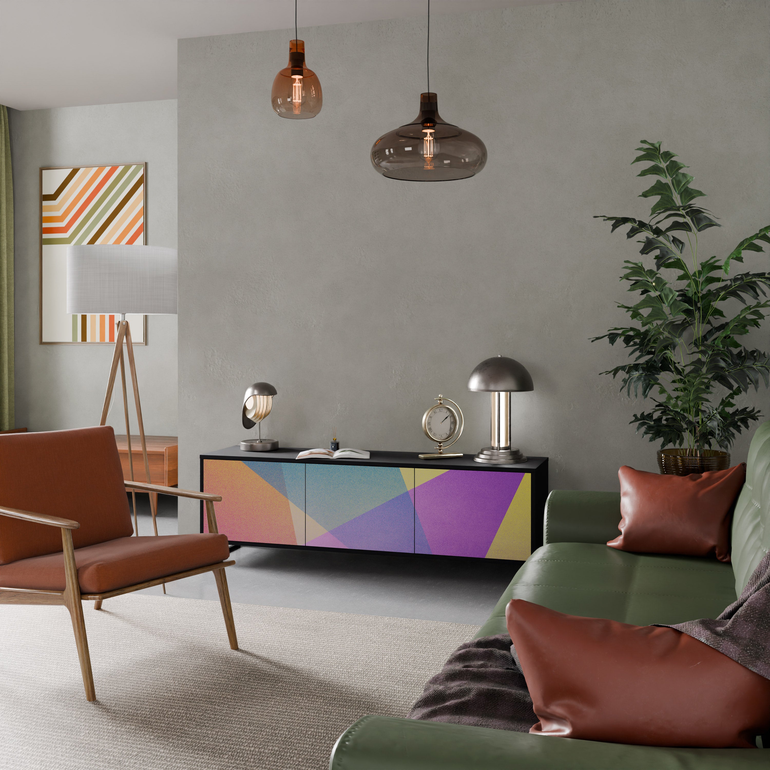 Mueble de TV de 3 puertas BRIGHT GEOMETRY en acabado negro