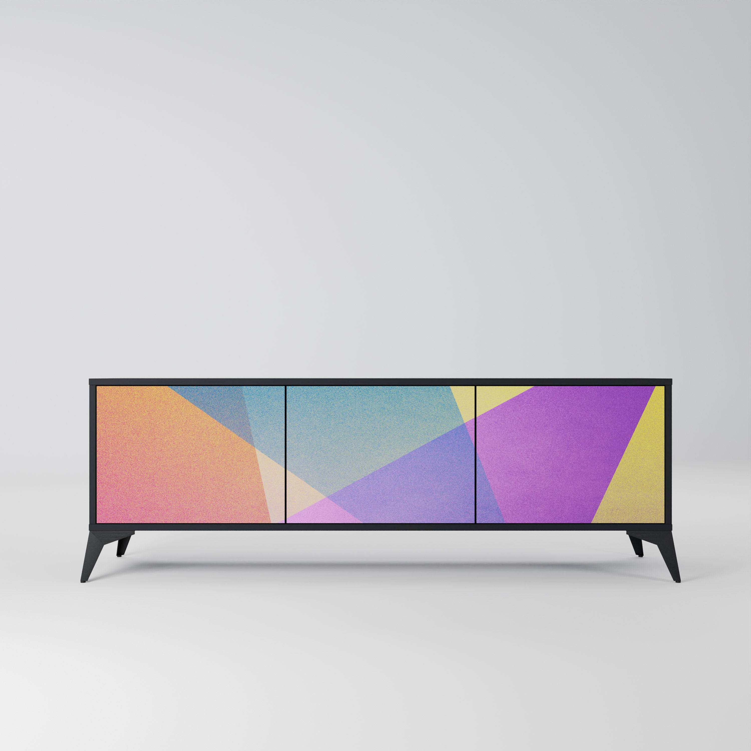 Mueble de TV de 3 puertas BRIGHT GEOMETRY en acabado negro
