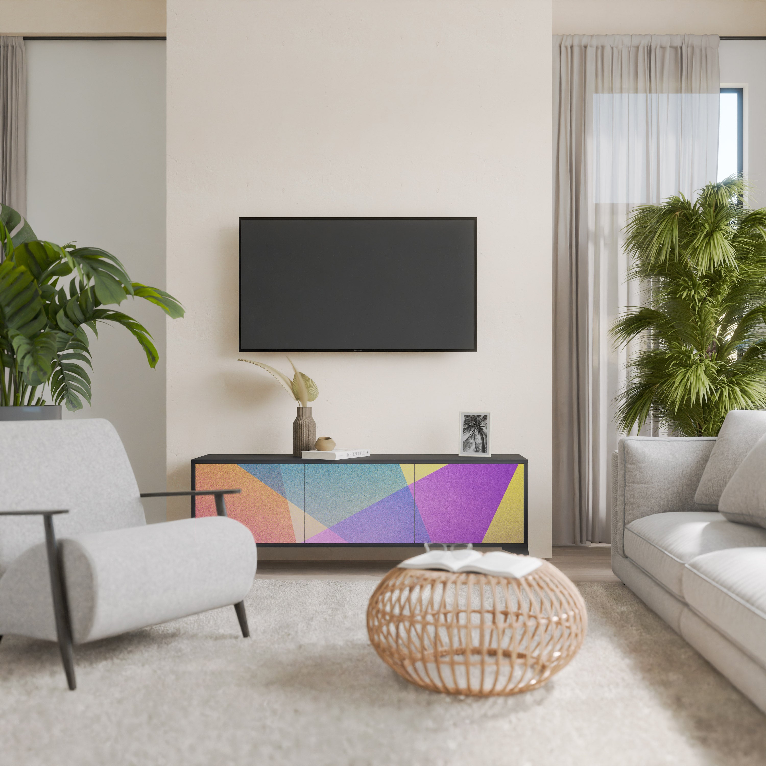 Mueble de TV de 3 puertas BRIGHT GEOMETRY en acabado negro