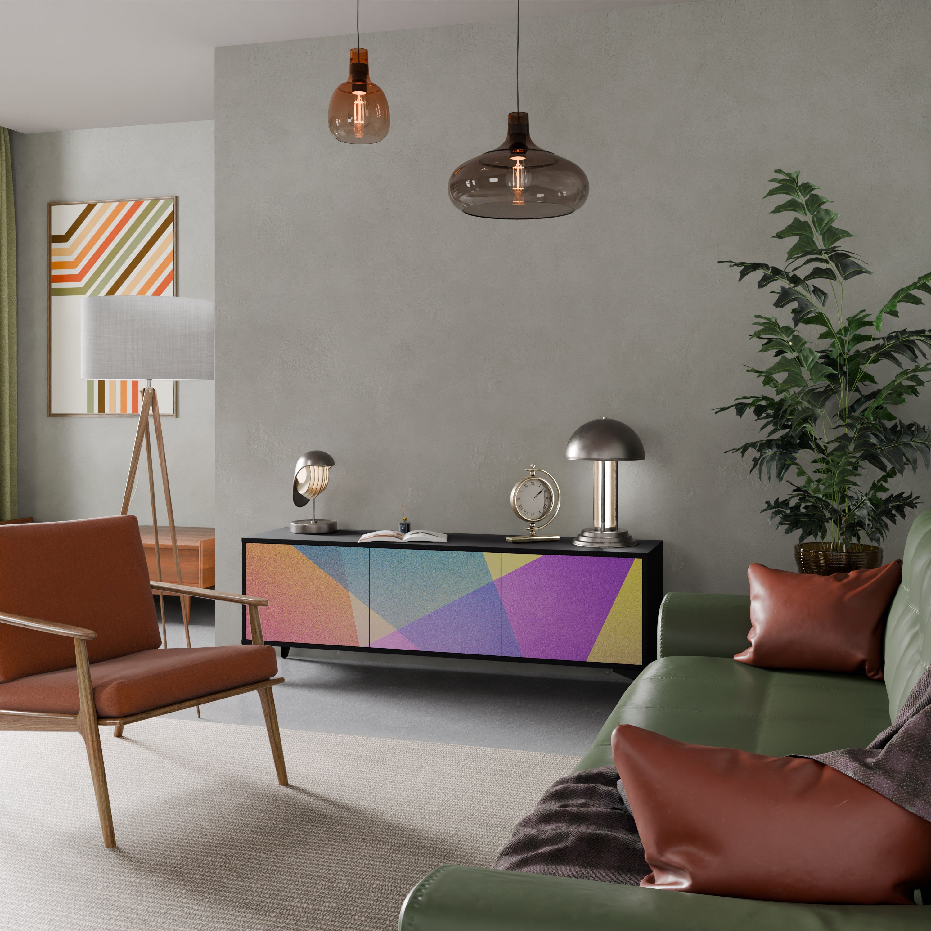 Mueble de TV de 3 puertas BRIGHT GEOMETRY en acabado negro