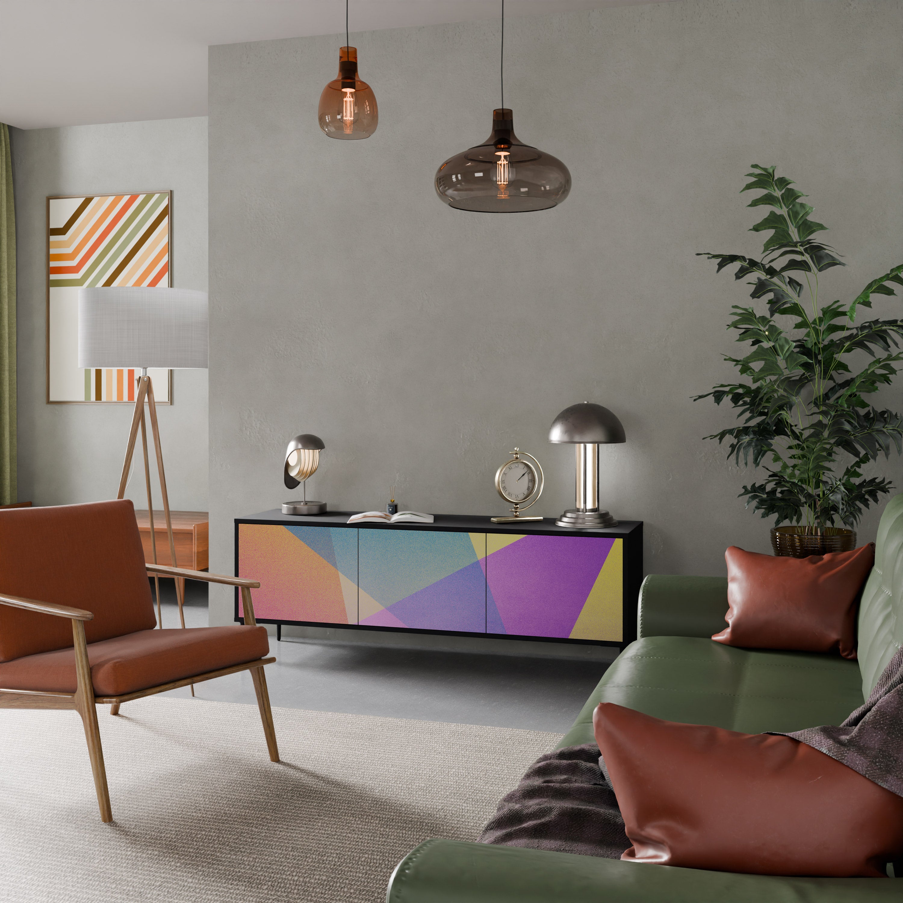 Mueble de TV de 3 puertas BRIGHT GEOMETRY en acabado negro
