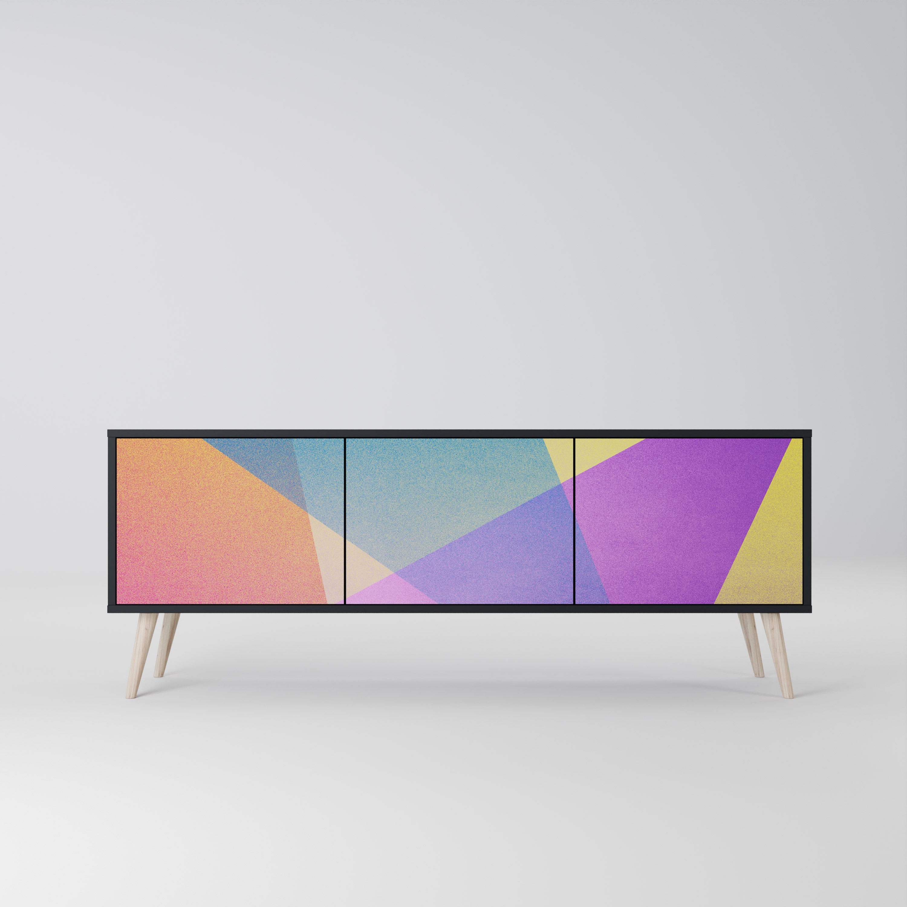 Mueble de TV de 3 puertas BRIGHT GEOMETRY en acabado negro