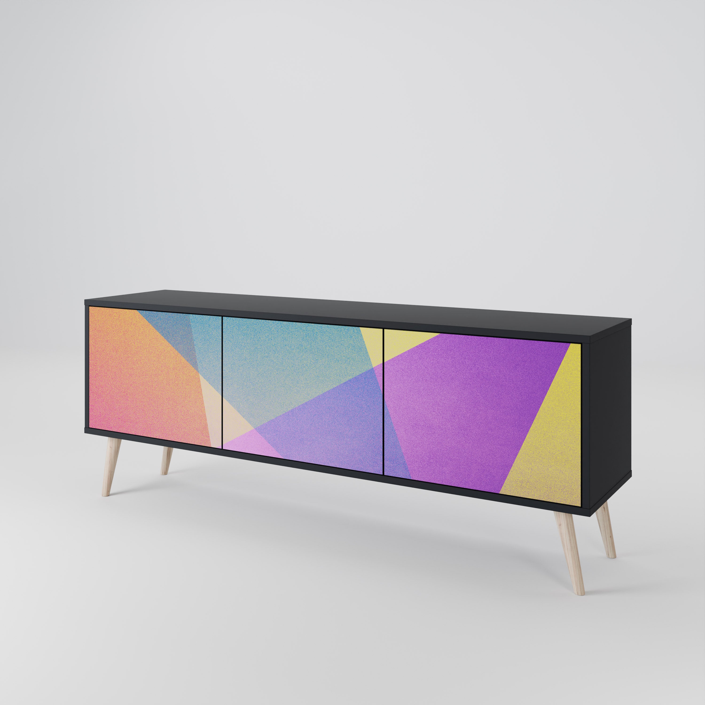 Mueble de TV de 3 puertas BRIGHT GEOMETRY en acabado negro
