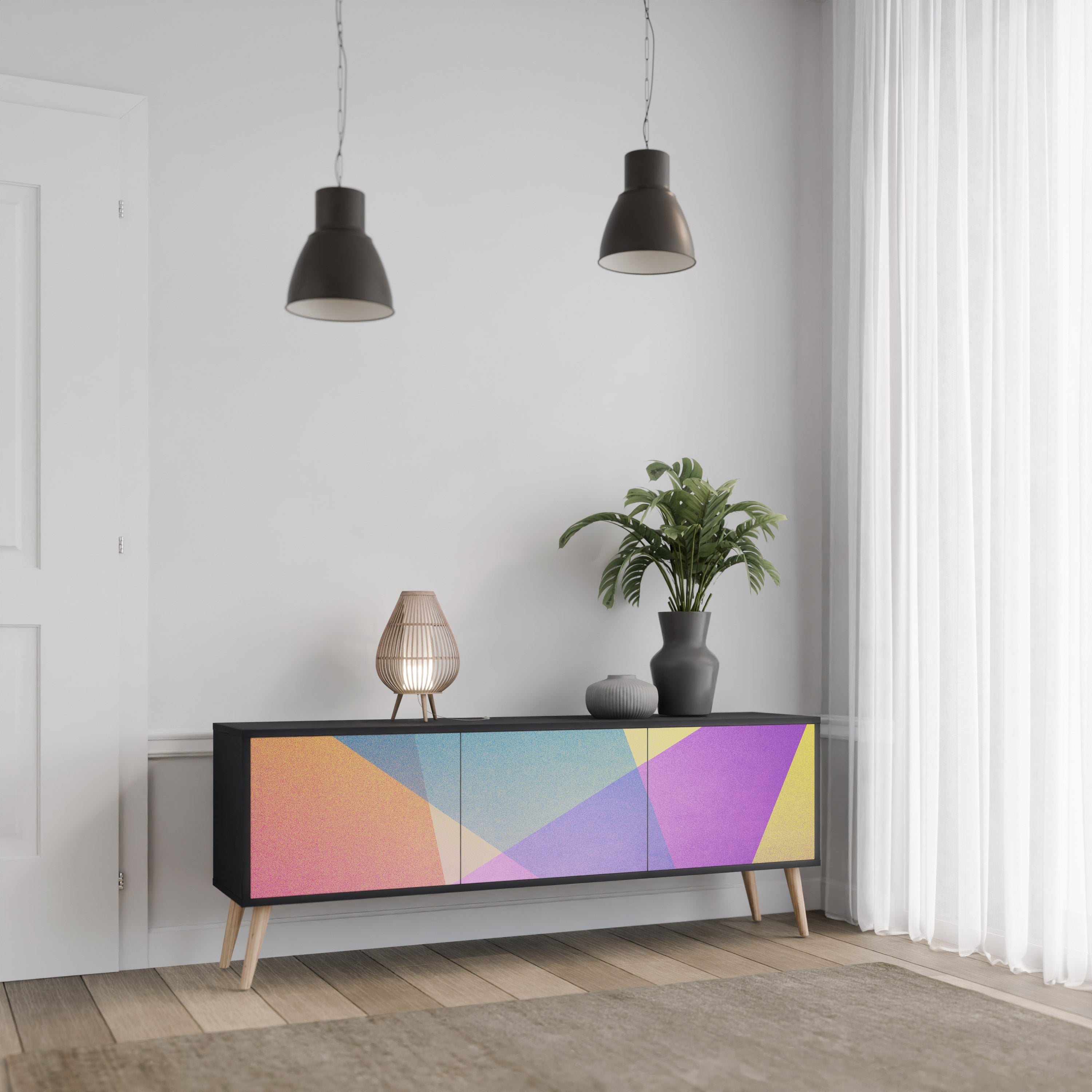 Mueble de TV de 3 puertas BRIGHT GEOMETRY en acabado negro