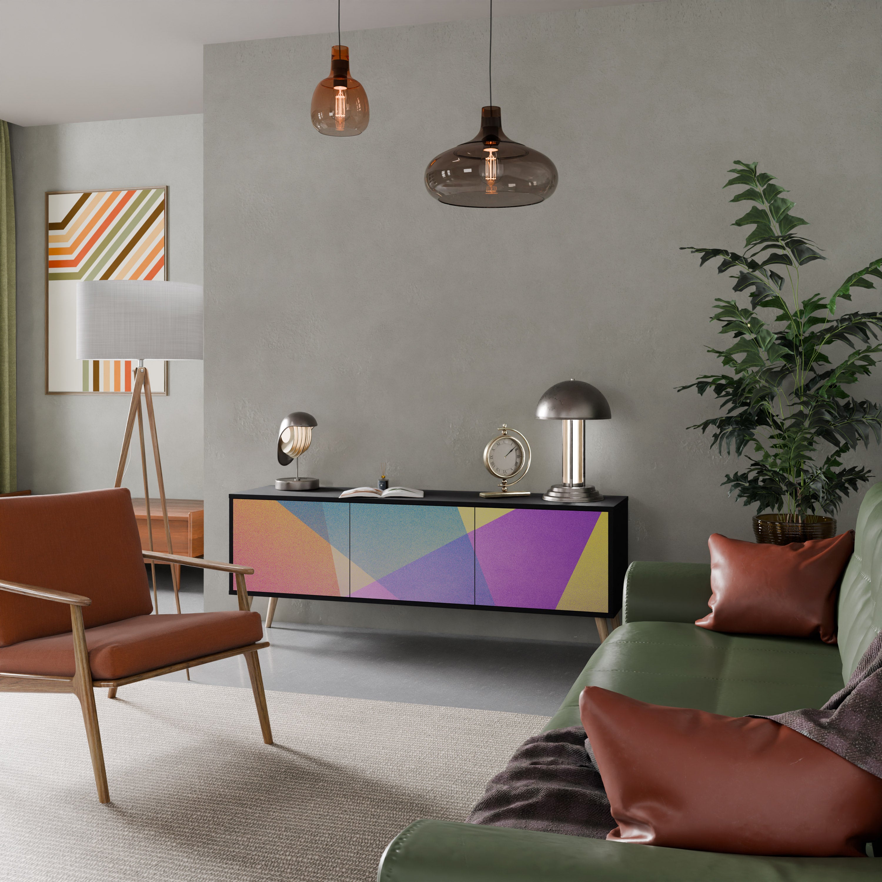 Mueble de TV de 3 puertas BRIGHT GEOMETRY en acabado negro