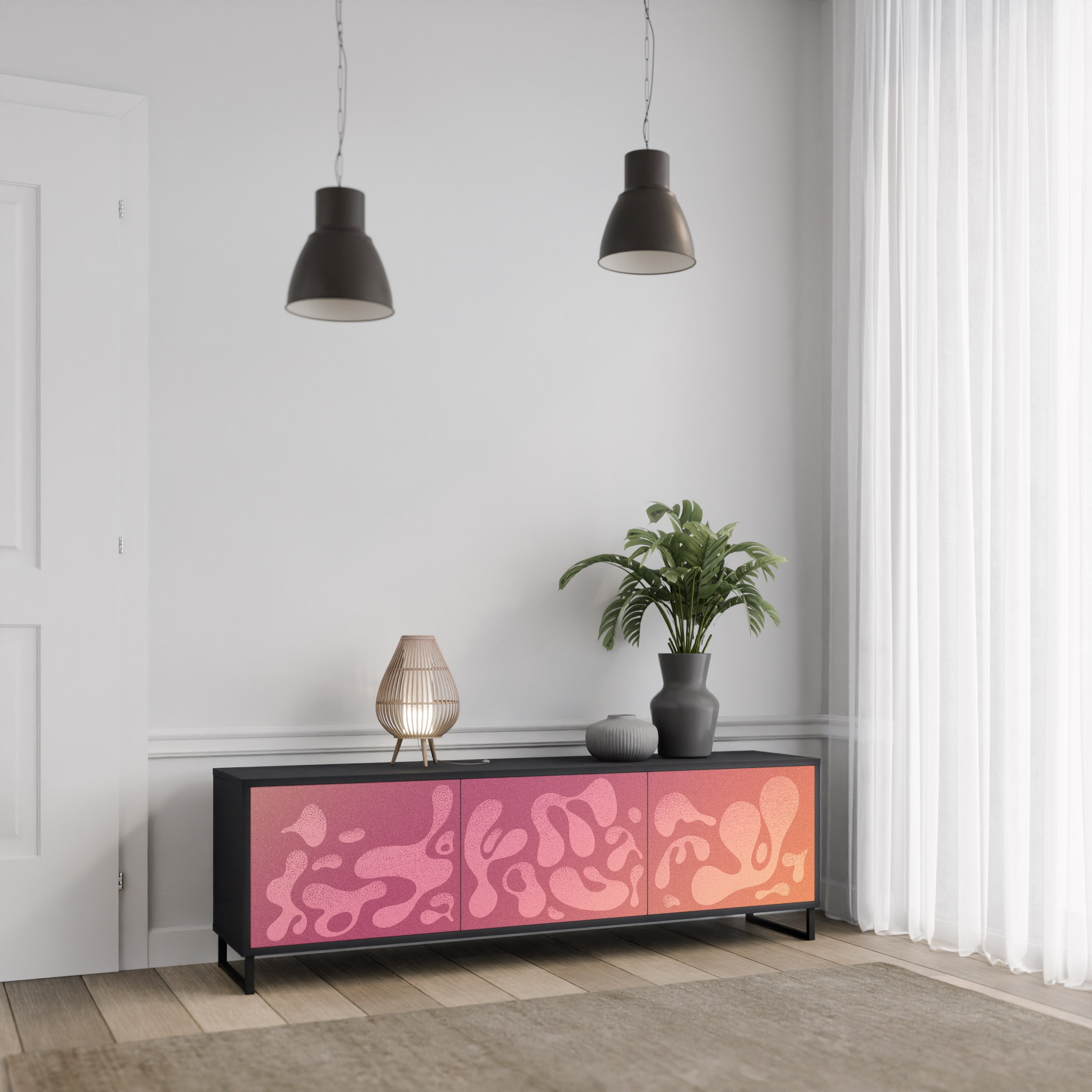 Mueble de TV IRREGULAR PINK de 3 puertas con acabado negro