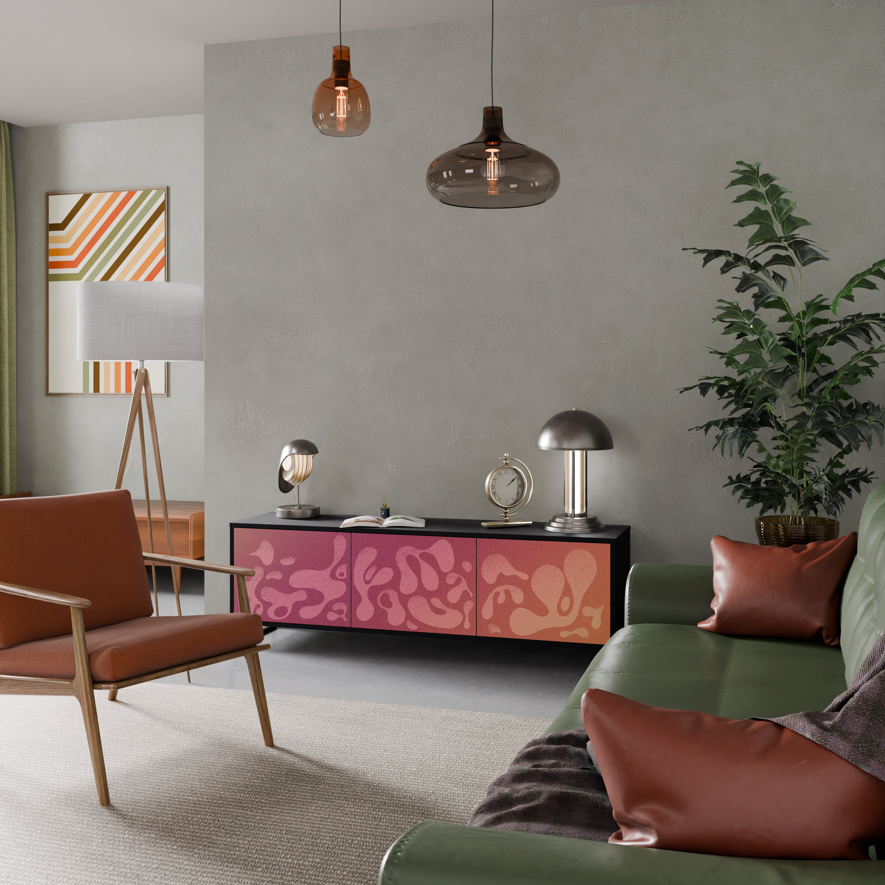 Mueble de TV IRREGULAR PINK de 3 puertas con acabado negro